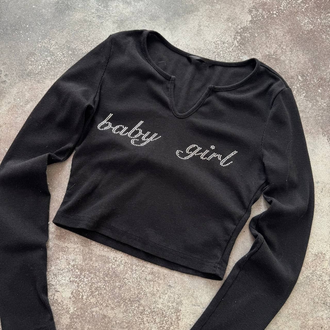 Hysteric Glamour × Japanese Brand × Vintage Y2K Super Sexy Rhinestones Baby Girl Cropped Long Sleeve Top Size S / US 4 / IT 40 - 2 Thumbnail