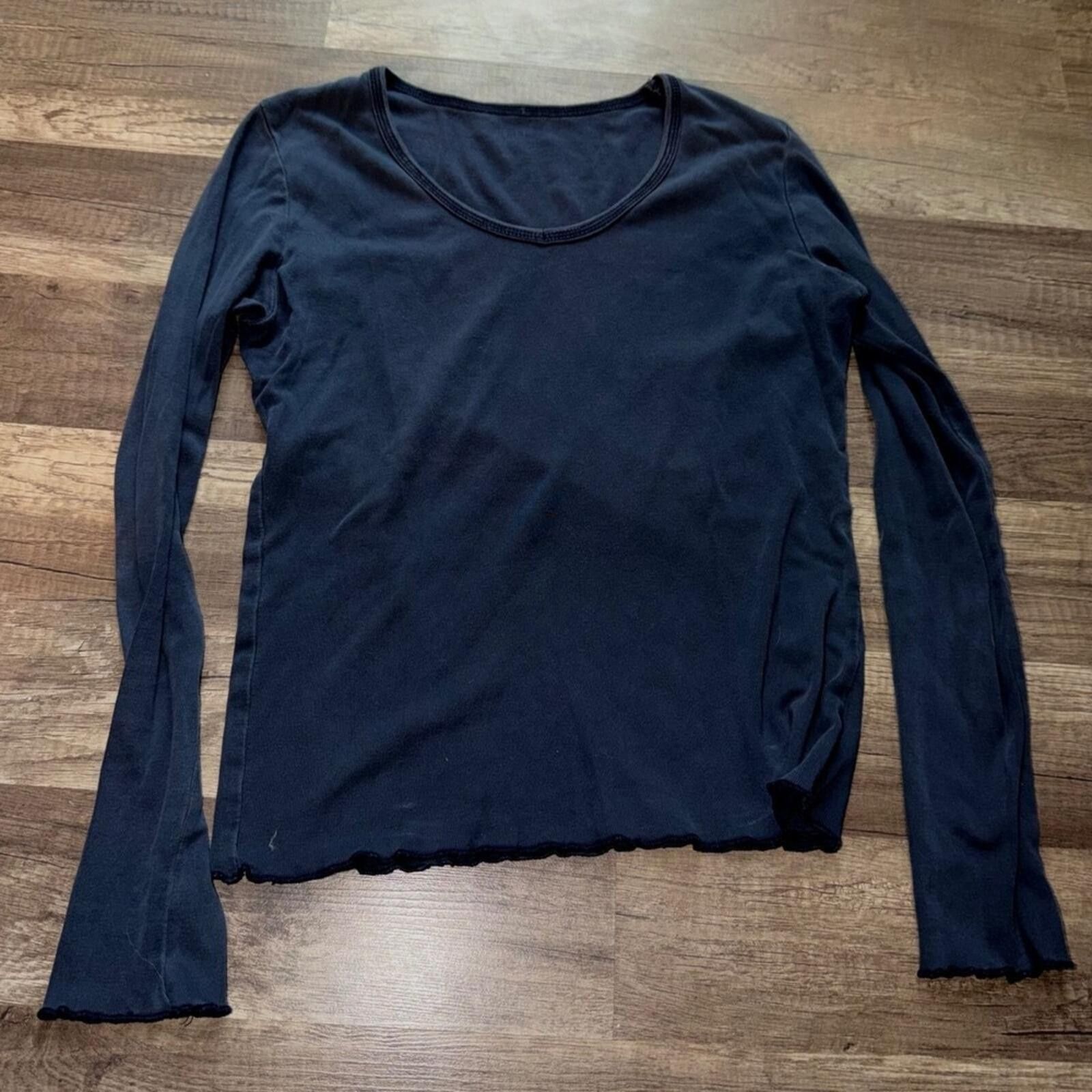 Other Brandy Navy Blue Ribbed Long Sleeve Scoop Neck Lettuce Edge Size S / US 4 / IT 40 - 1 Thumbnail