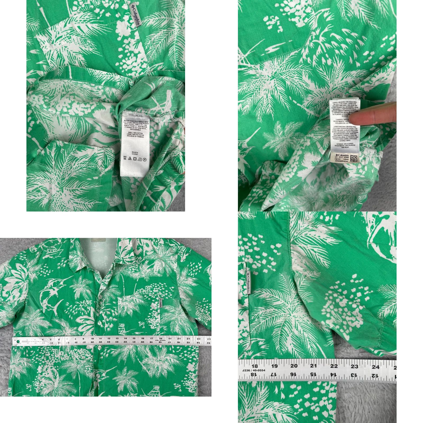 Vintage Columbia Shirt Men Large Green Floral Marlin Button Up PFG Fishing Boating Vent Size US L / EU 52-54 / 3 - 8 Thumbnail
