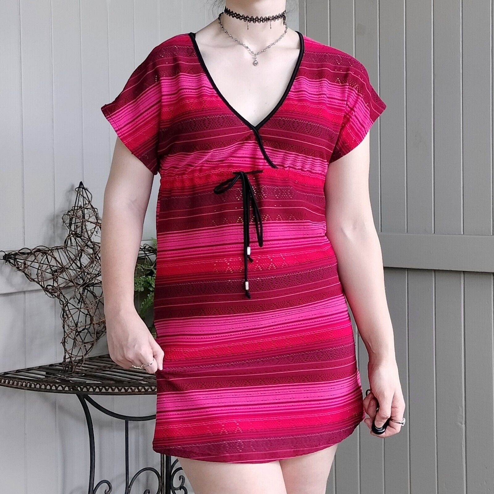 Mambo Mambo Y2K 2000s Dress Mini Short Sleeve Ombre Striped Mesh Size S / US 4 / IT 40 - 1 Thumbnail