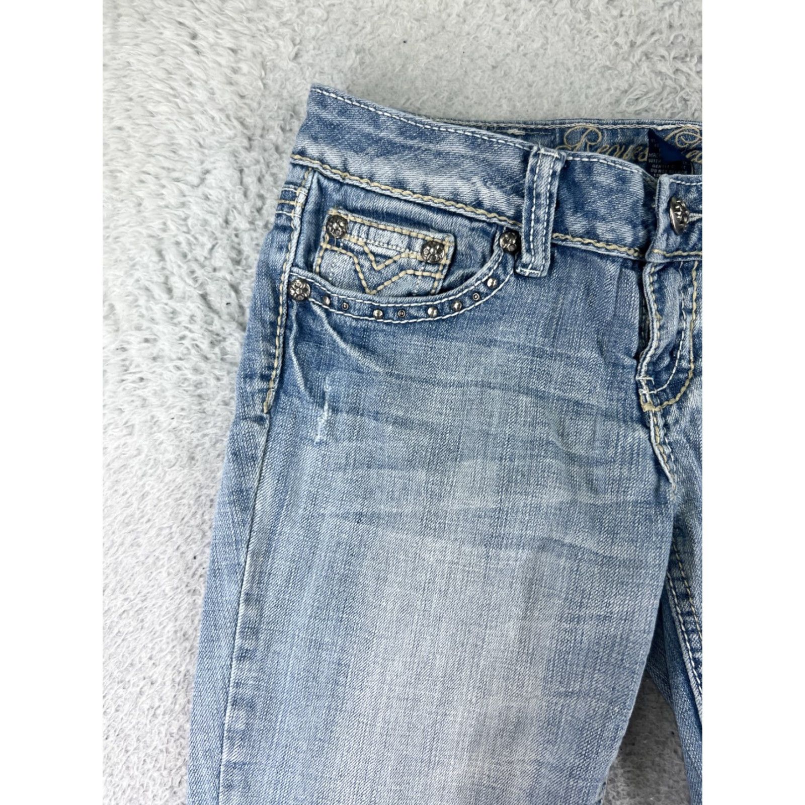 Vintage Request Jeans Womens 7 Blue Denim Bootcut Distressed Embroidered 27x28 Size 28" / US 6 / IT 42 - 7 Thumbnail
