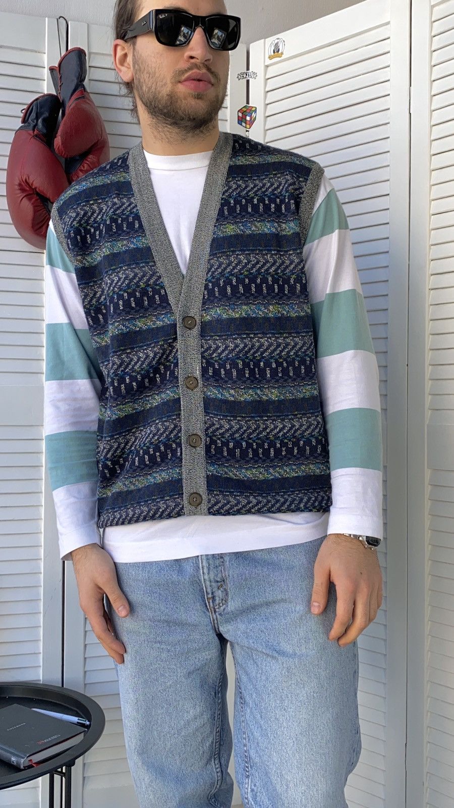 Designer × Vintage Vintage 90s Lana Knit Cardigan Sweater Button Vest Size US L / EU 52-54 / 3 - 1 Thumbnail