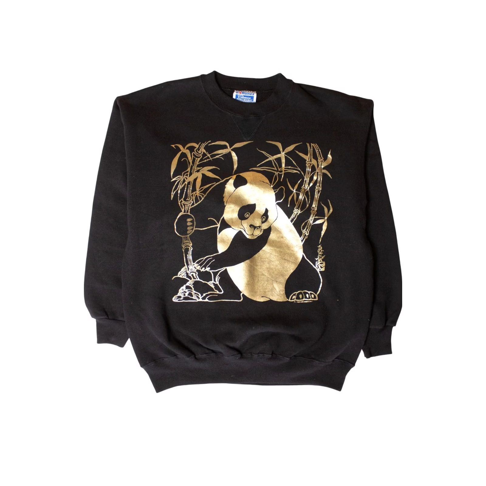 Hanes VINTAGE Golden Panda Sweatshirt Hanes Black 1980s Large Polyester / Cotton Long Sleeve Mens Womens Boys Girls Size US L / EU 52-54 / 3 - 2 Thumbnail