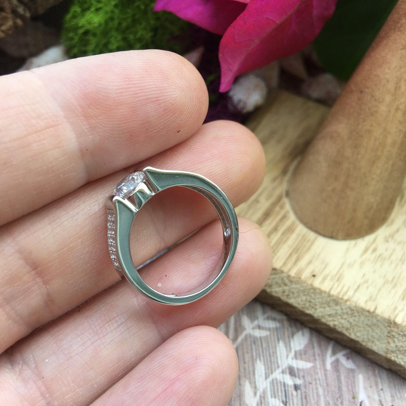 The Unbranded Brand Sterling Silver Clear Round Engagement Ring 6,7,8 Size ONE SIZE - 10 Thumbnail