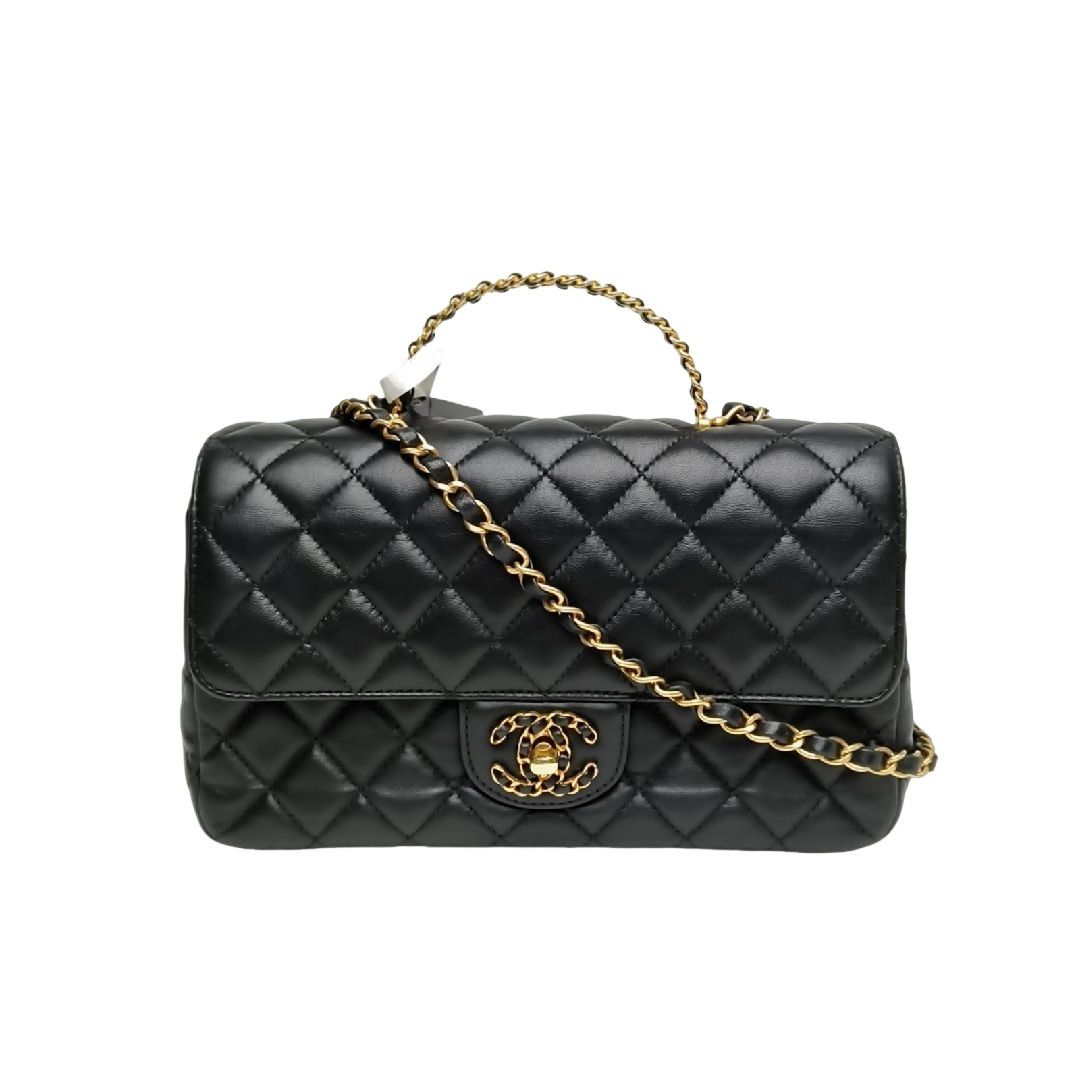 Chanel Classic Flap Small Lambskin Quilted Bag in Black, Women's