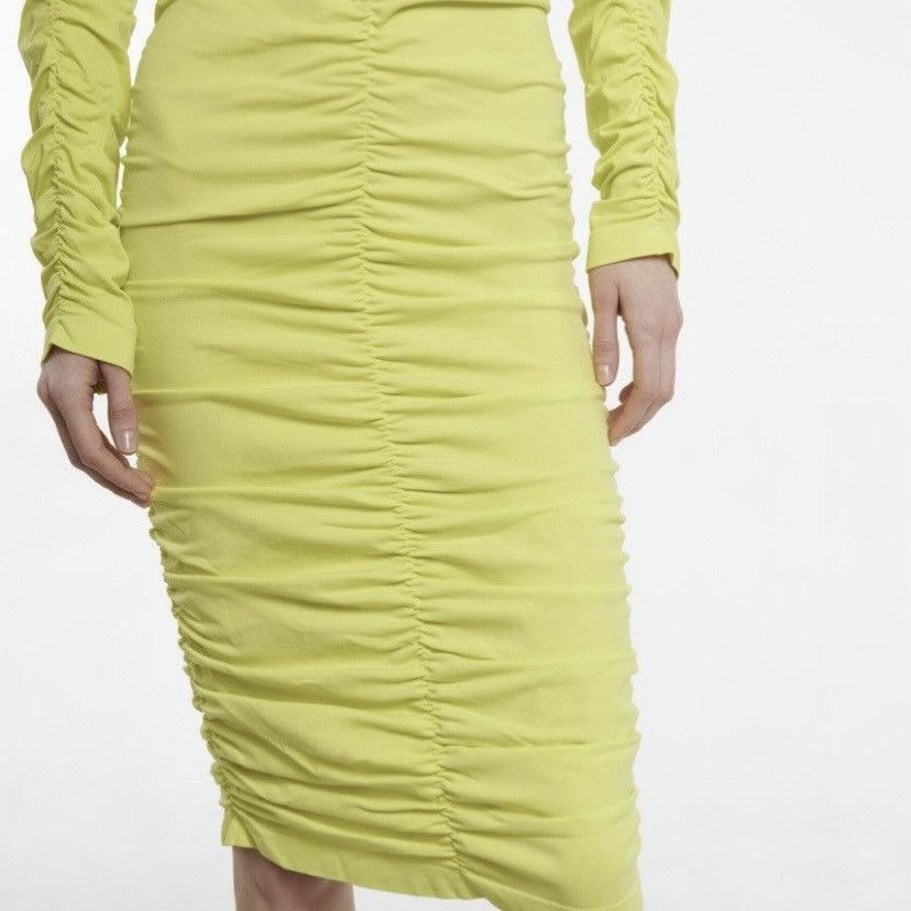 Helmut Lang HELMUT LANG RUCHED MIDI DRESS ACID LIME Size S / US 4 / IT 40 - 6 Thumbnail