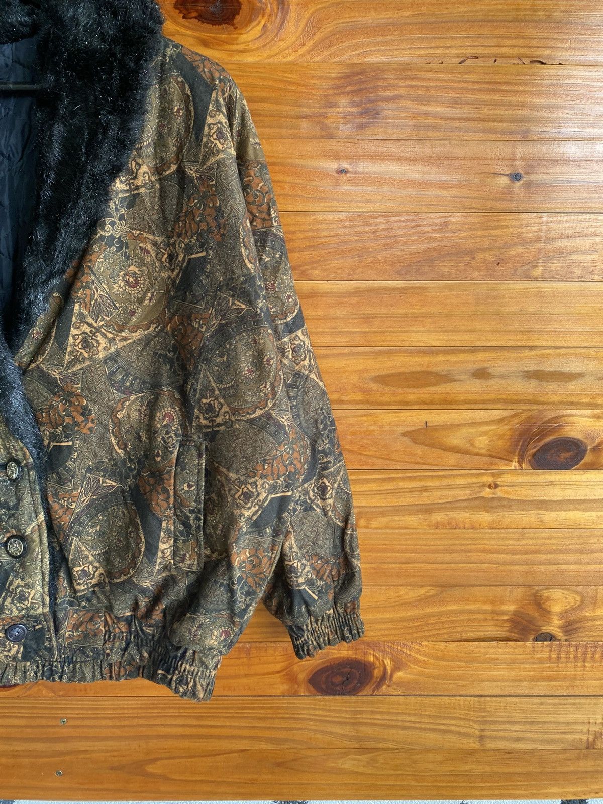 Vintage 1980s–1990s Baroque Pattern Bomber Jacket Faux Fur Collar Size L / US 10 / IT 46 - 6 Thumbnail