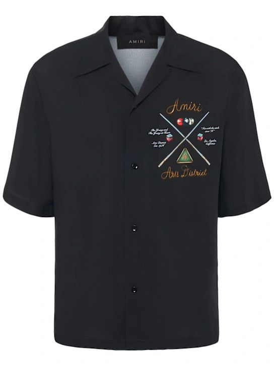 Amiri o1lsvrm0425 Pool Cue Printed Viscose Bowling Shirt in Black Size US M / EU 48-50 / 2 - 1 Thumbnail