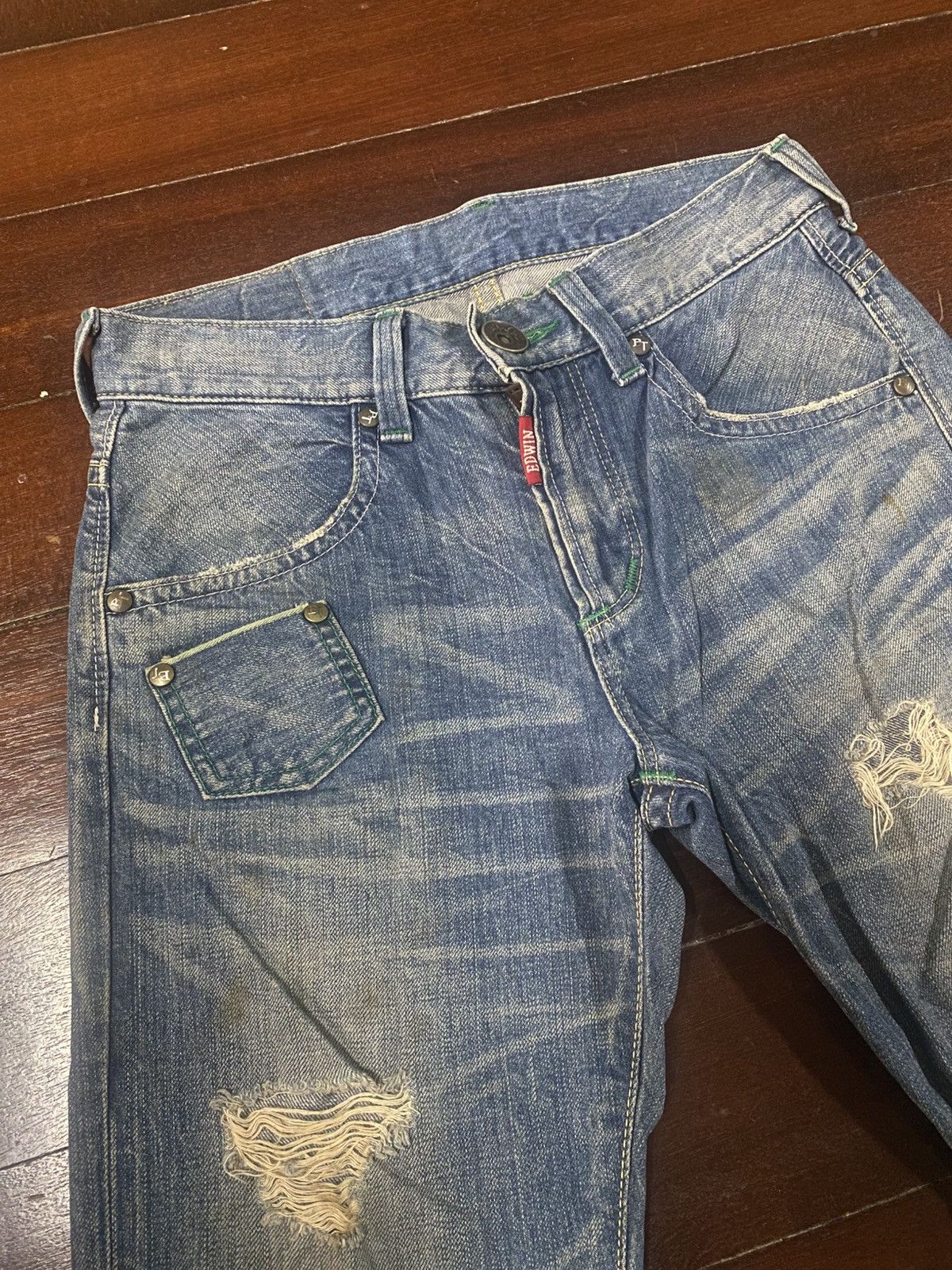 Edwin Fire Edwin bluetrip Flare Distressed Denim mud wash faded Size US 34 / EU 50 - 7 Thumbnail