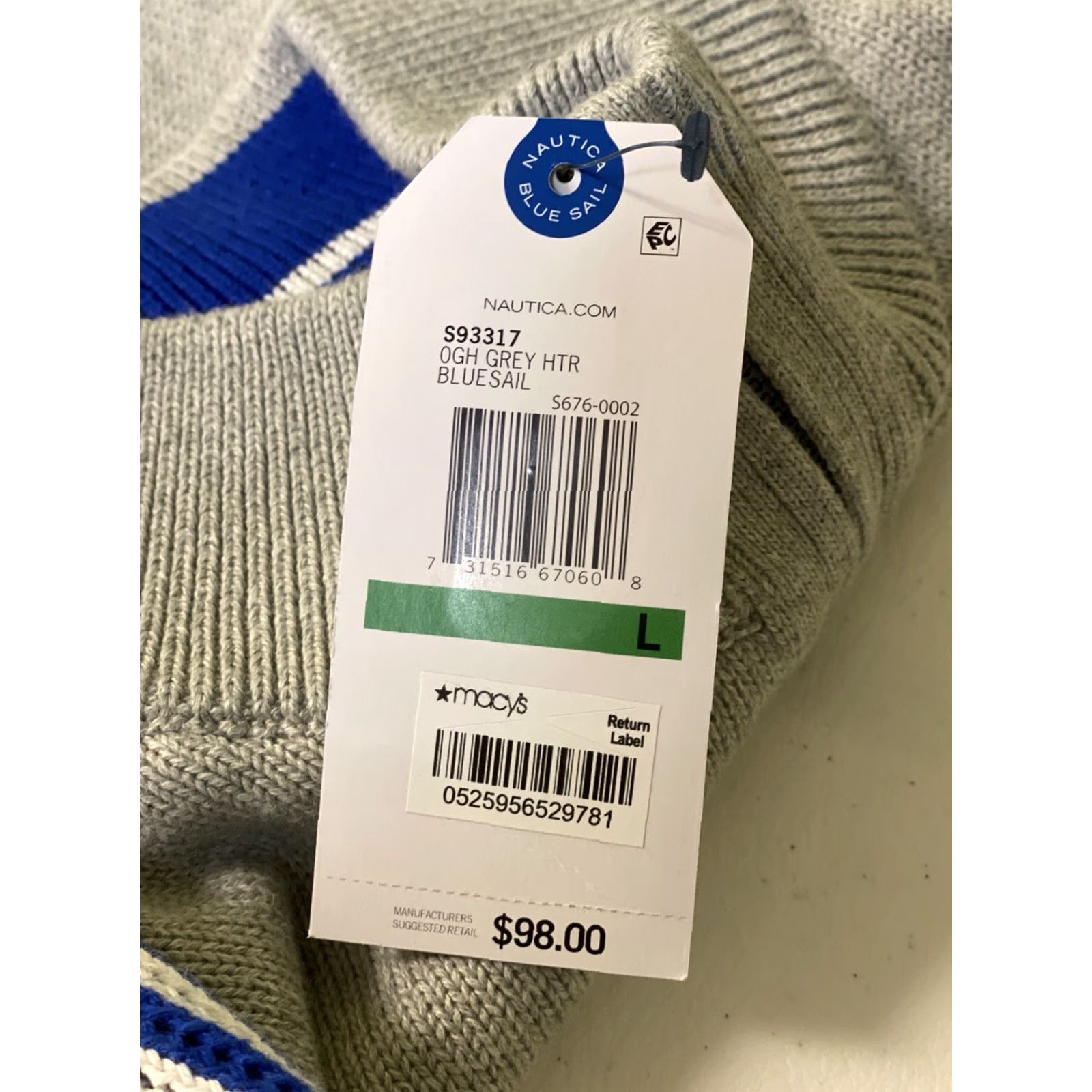 Nautica Nautica Men’s Large Gray Full Zip Sweater Racing Stripe Blue Sail NWT New Size US L / EU 52-54 / 3 - 4 Thumbnail