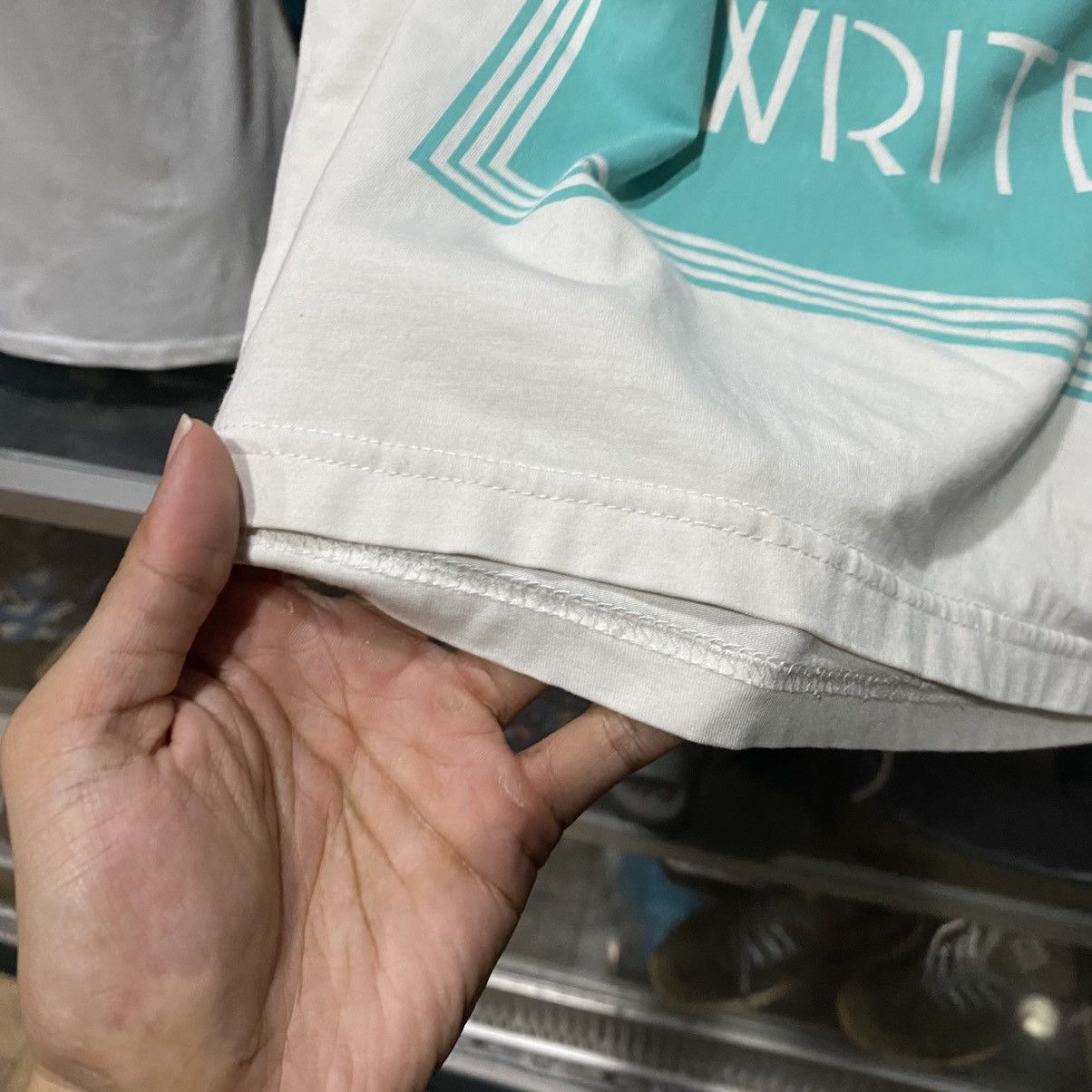 Burberry Prorsum Spring 2015 Teal White Great British Writers Cotton Tshirt Size US XL / EU 56 / 4 - 7 Thumbnail