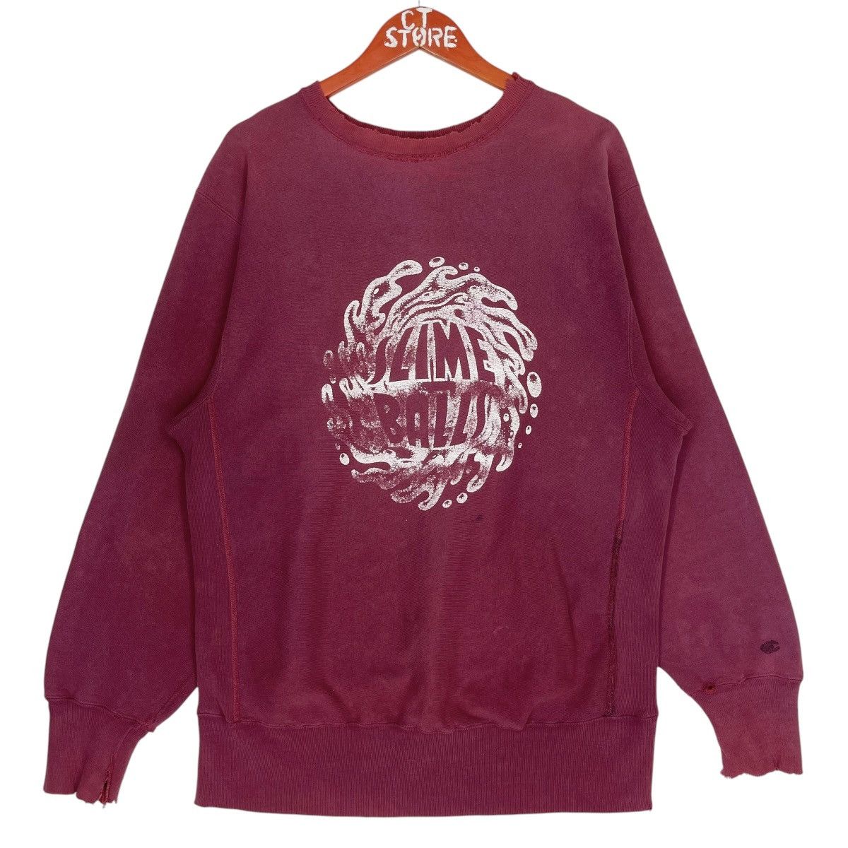 Champion × Vintage Distressed Champion Reverse Weave Slime Balls Sweater Size US L / EU 52-54 / 3 - 1 Thumbnail