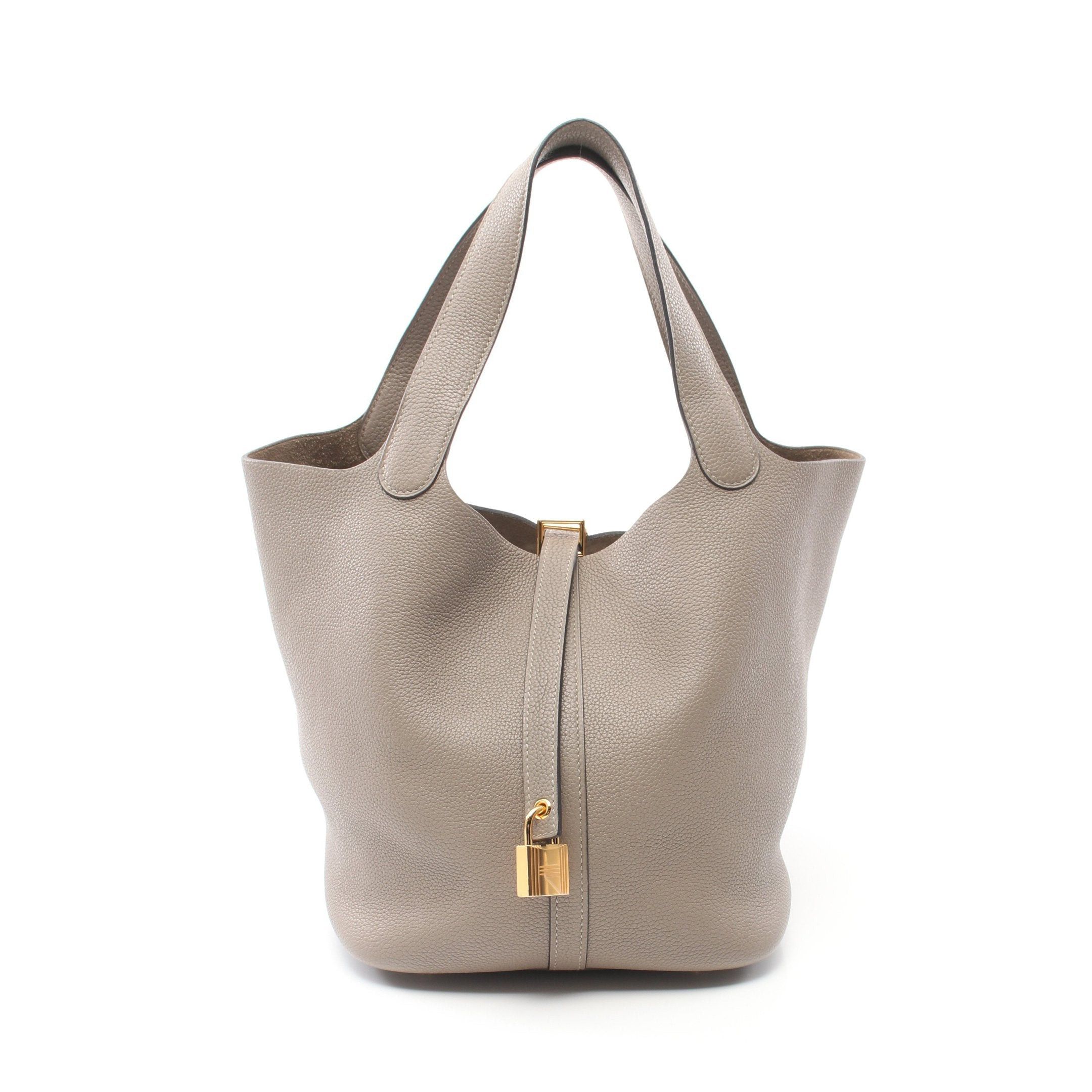Hermes Hermes Picotane Lock Mm Tourtiere Gray Handbag Evercolor Beige Gold Hardware D Stamp Size ONE SIZE - 1 Thumbnail