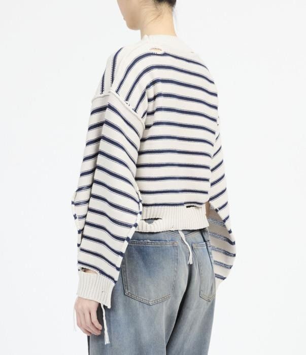 Maison Margiela o1bcso1str0426 MM Striped Knit Cardigan in White/Blue Size XS / US 0-2 / IT 36-38 - 3 Thumbnail