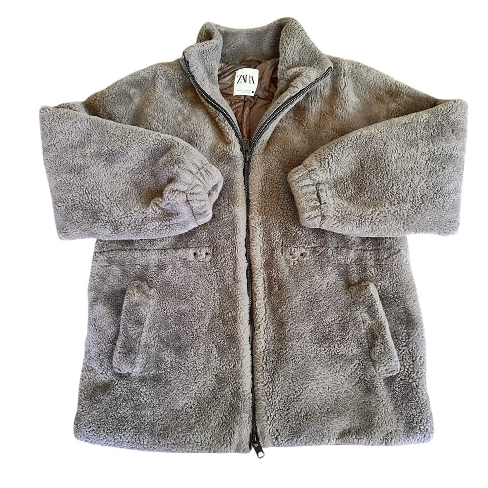 Zara Zara Full Zip Teddy Jacket – Brown/Gray – Size XS-GUC Size XS / US 0-2 / IT 36-38 - 1 Thumbnail