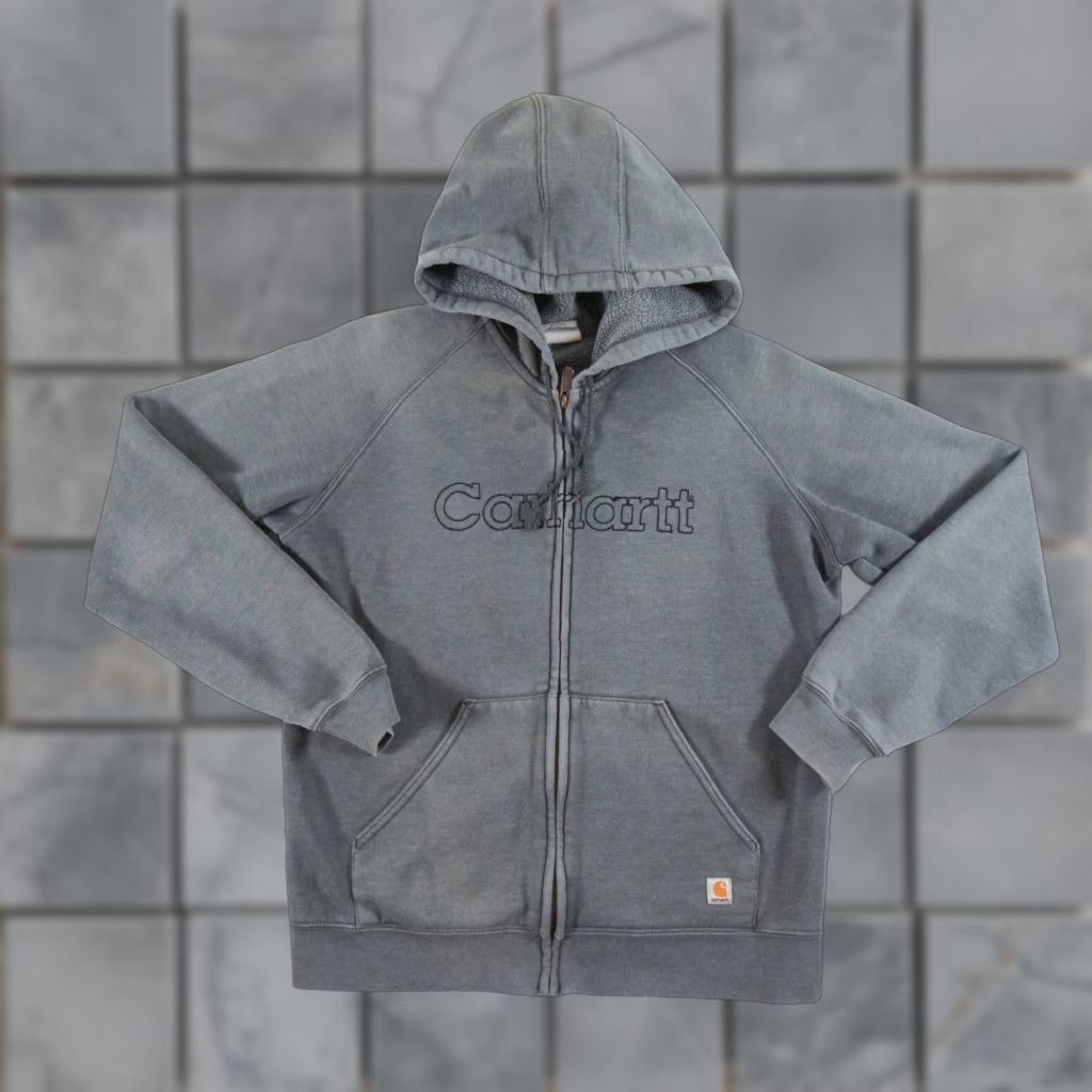 Carhartt Carhartt Sweatshirt Womens Large Gray Hoodie Full Zip Sweater Ladies Faded Flaws Size L / US 10 / IT 46 - 1 Thumbnail