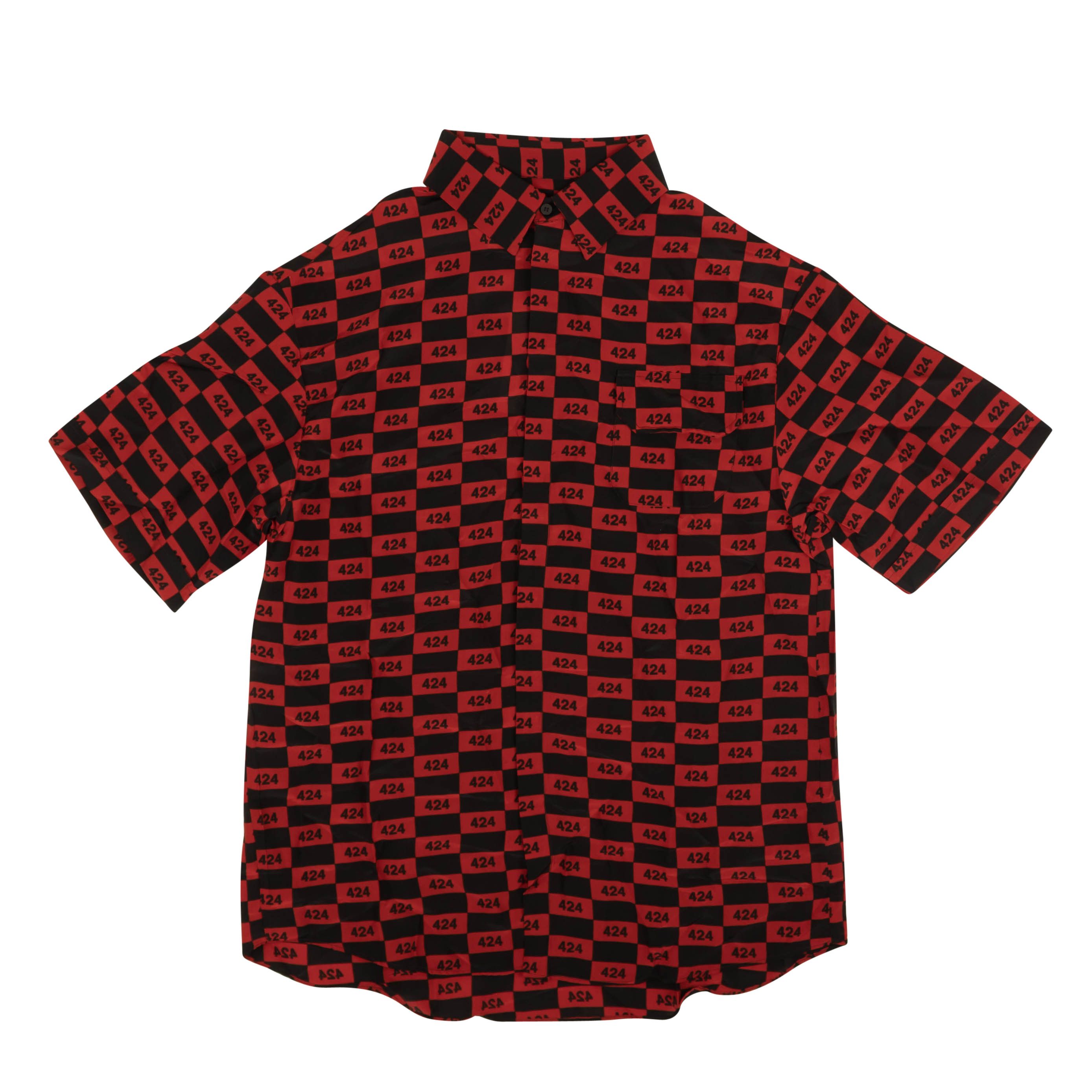 image of 424 On Fairfax Red & Black Checkered Logo Short Sleeve Shirt Size L, Men's
