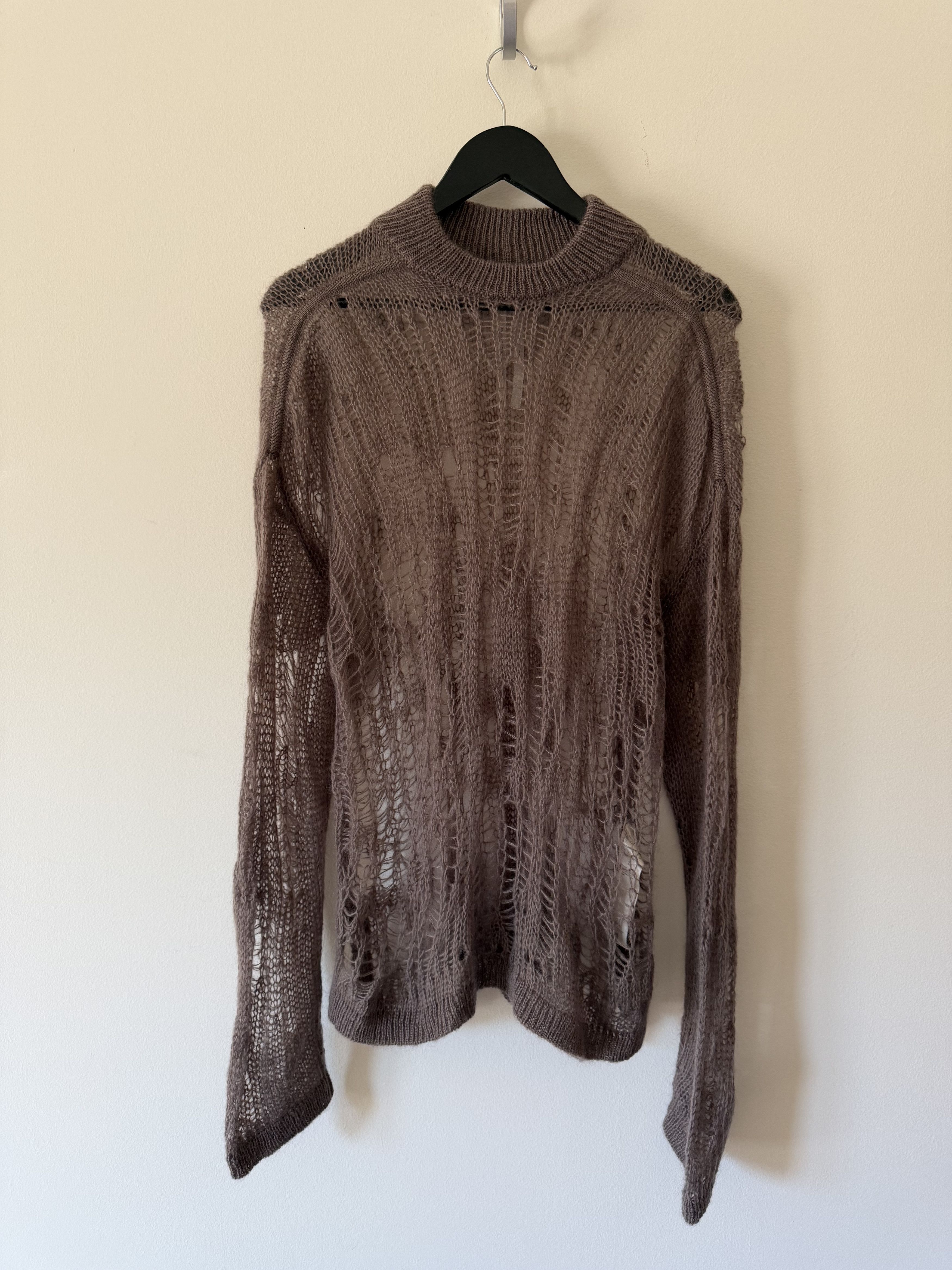 Rick Owens Tommy Lupetto Open Knit Sweater in Dust Brown