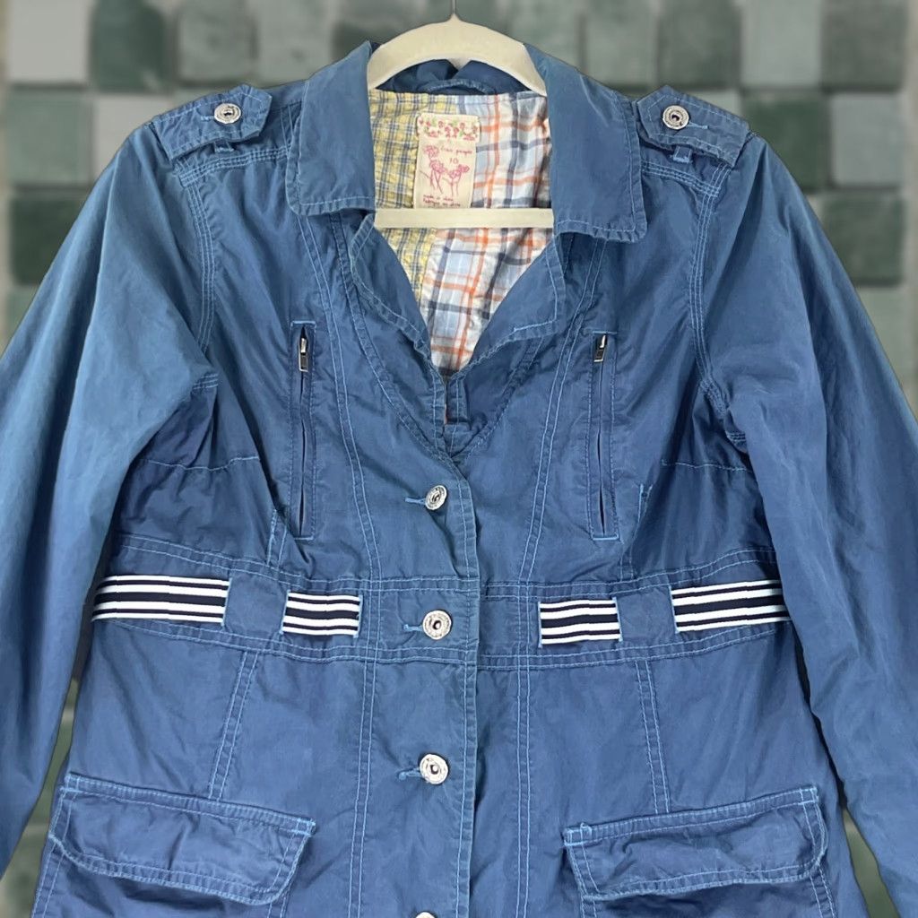Free People Free People Blue Button-Front Trench Coat Jacket Womens Size 10 Size L / US 10 / IT 46 - 1 Thumbnail