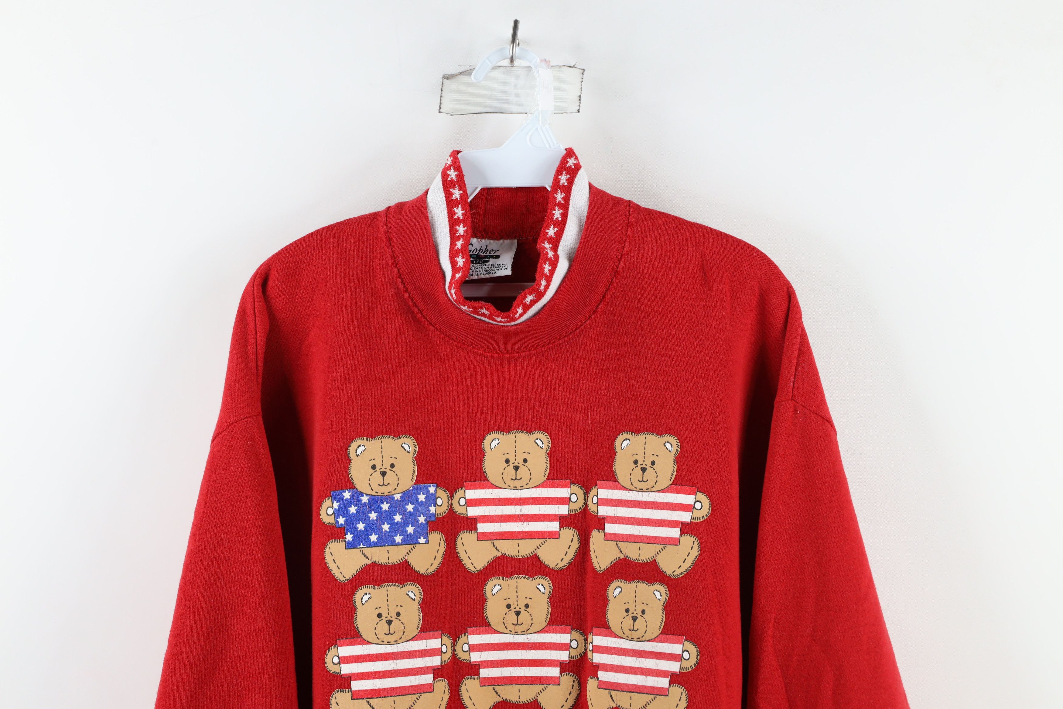 Vintage Vintage 90s Streetwear Flag Bear Turtleneck Sweatshirt USA Size L / US 10 / IT 46 - 2 Thumbnail