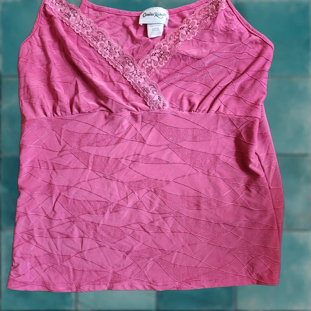 Vintage Claudia Richard Women's Tank Shirt Juniors Large Pink Lace Sleeveless Size L / US 10 / IT 46 - 1 Thumbnail