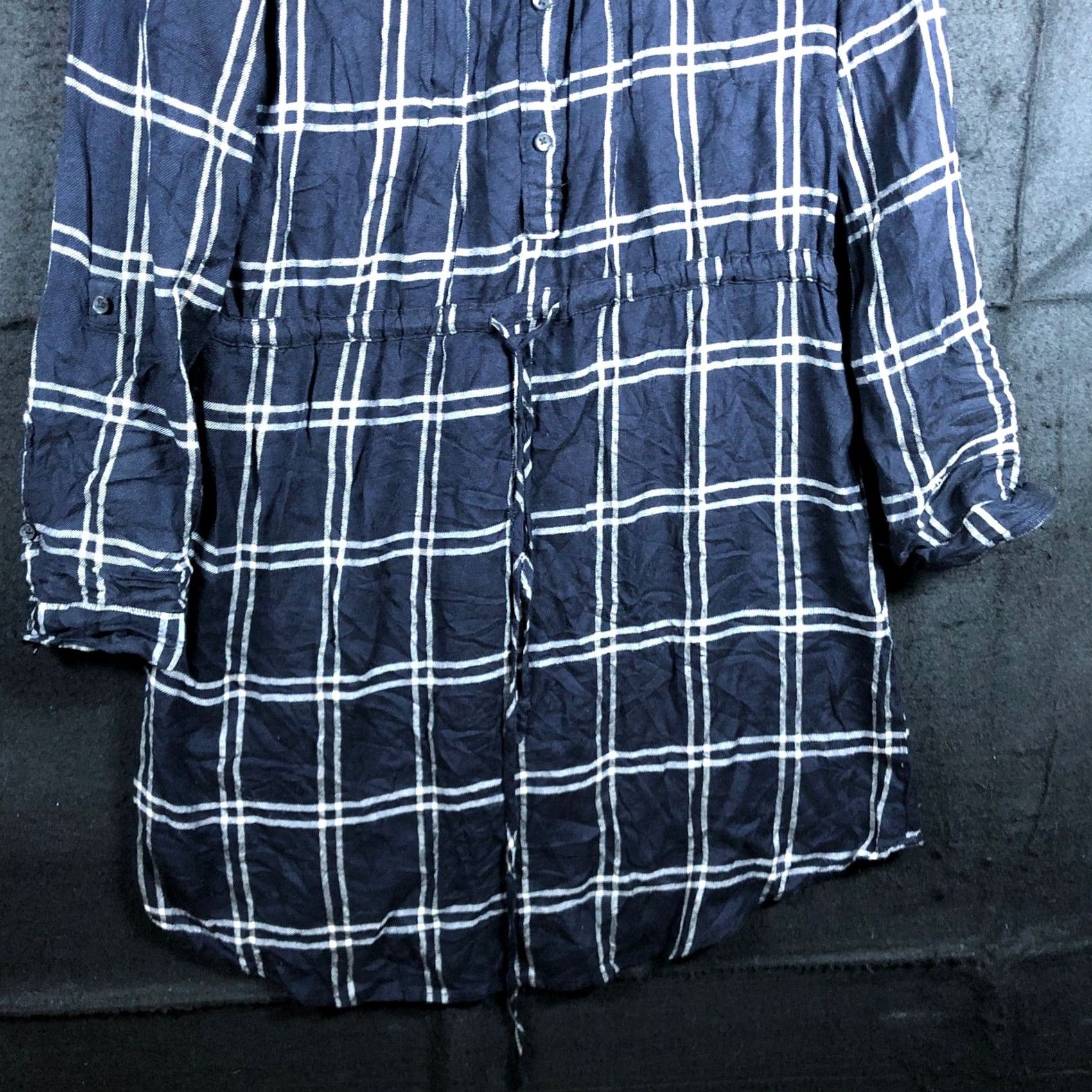 Lucky Brand Lucky Brand Womens Dress Navy White Stripe Roll Tab Sleeve Button Front Small Dress Shirt Size S / US 4 / IT 40 - 3 Thumbnail