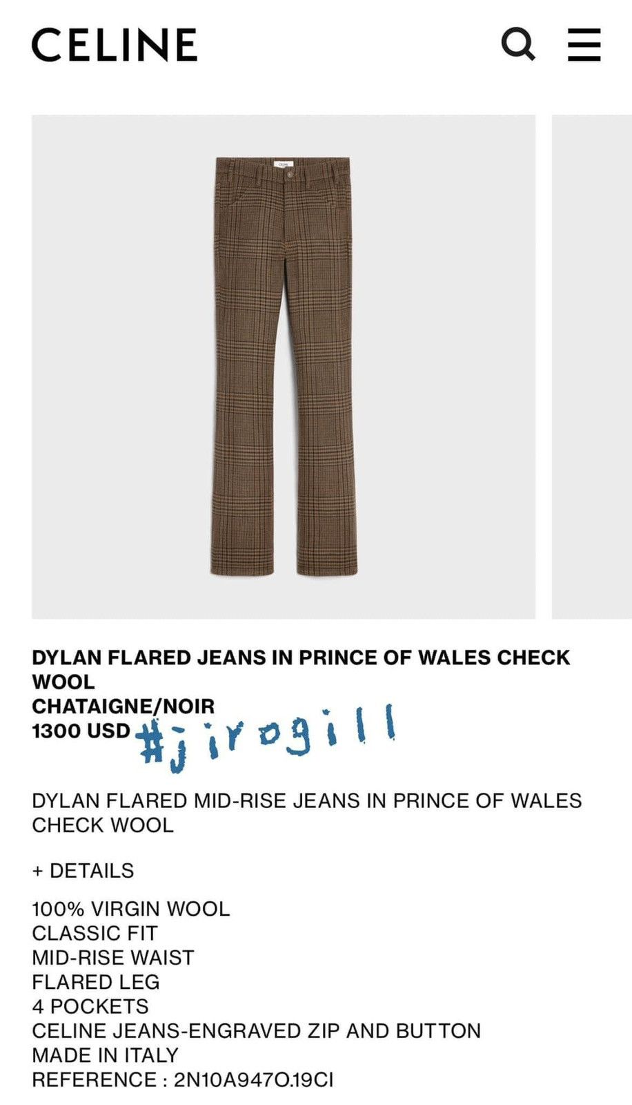 Celine × Hedi Slimane FW23 Prince of Wales Check Dylan Flare Denim sz31 Size US 30 / EU 46 - 10 Thumbnail