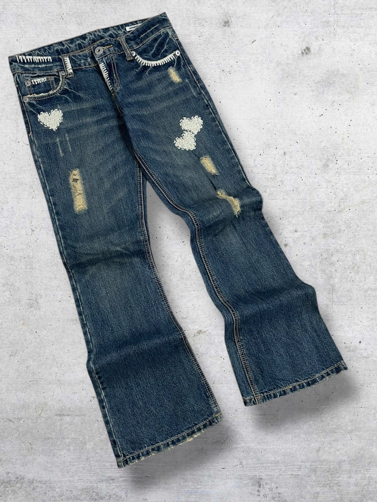 semanticdesign VINTAGE SEMANTIC DESIGN OG JAPAN DESIGNER FLARE RIPPED DENIM Size US 30 / EU 46 - 2 Thumbnail