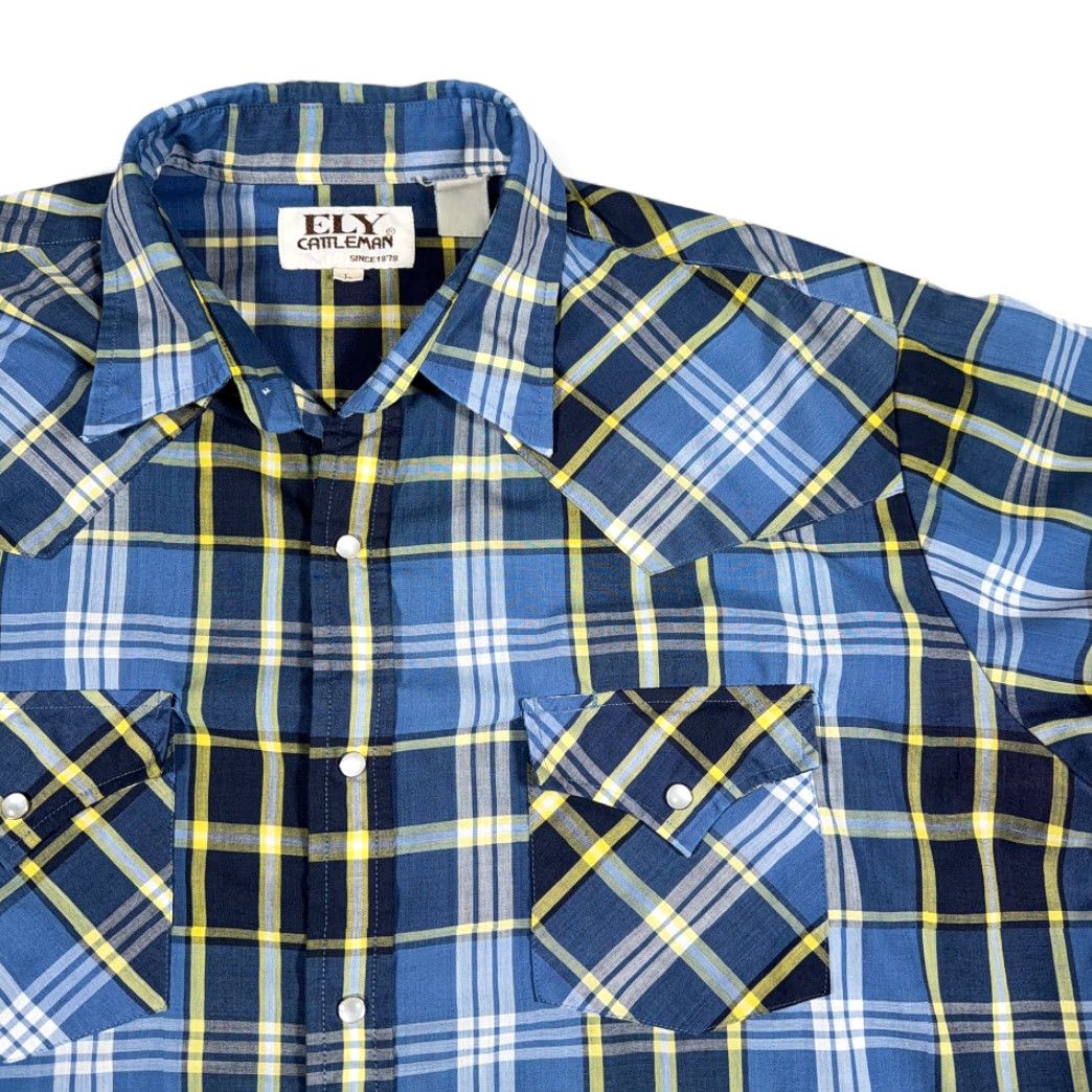 Vintage VINTAGE Ely Cattleman Western Shirt Adult LARGE Blue Plaid Pearl Snap 90s Shirt Mens Size US L / EU 52-54 / 3 - 2 Thumbnail