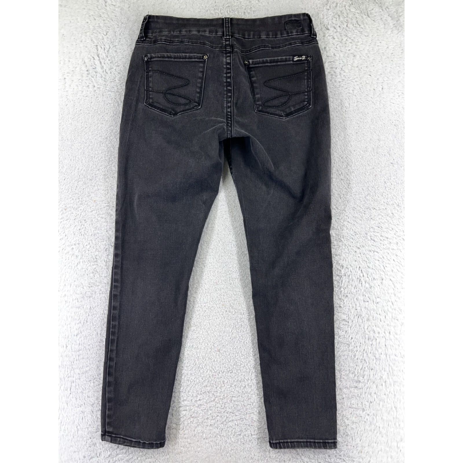 Vintage Vintage Seven7 Women's Skinny Jeans 12 Black Denim Mid Rise Embroidered Cotton Blend Size 34" / US 12 / IT 48 - 2 Thumbnail