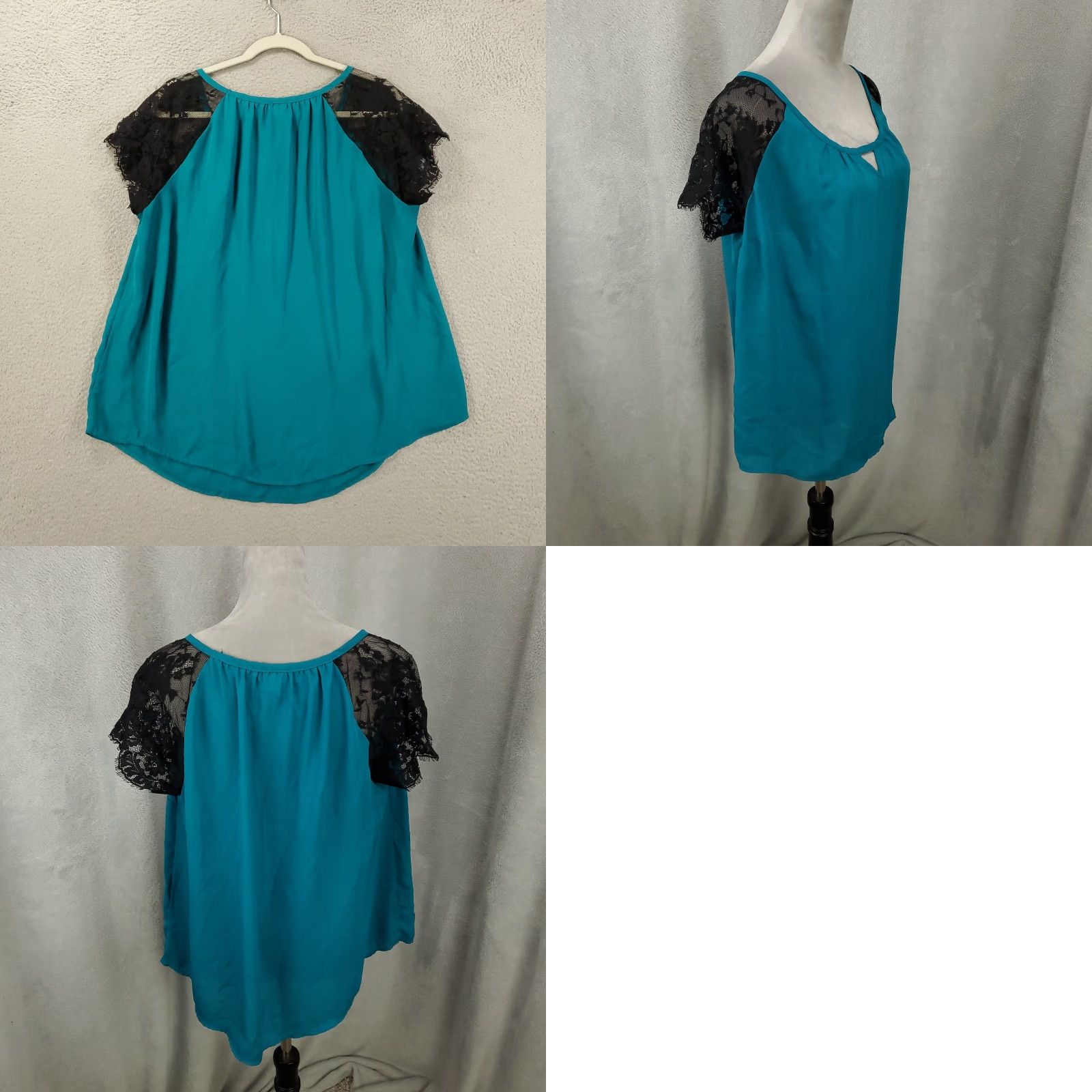 Torrid Torrid Blouse Womens 1X Blue Lace Shoulders Keyhole Neck Short Sleeve Shirt V-Neck Pullover Casual Party/Cocktail Travel Tunic Size XL / US 12-14 / IT 48-50 - 8 Thumbnail