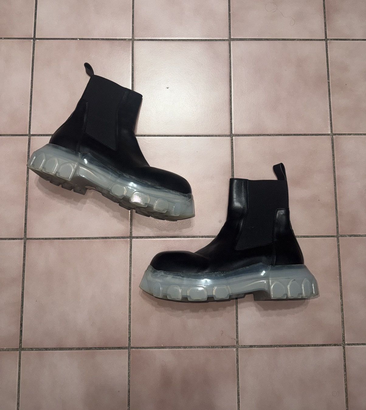 Rick Owens Rick Owens “Silver” Boots - Black / Clear Heel | Grailed
