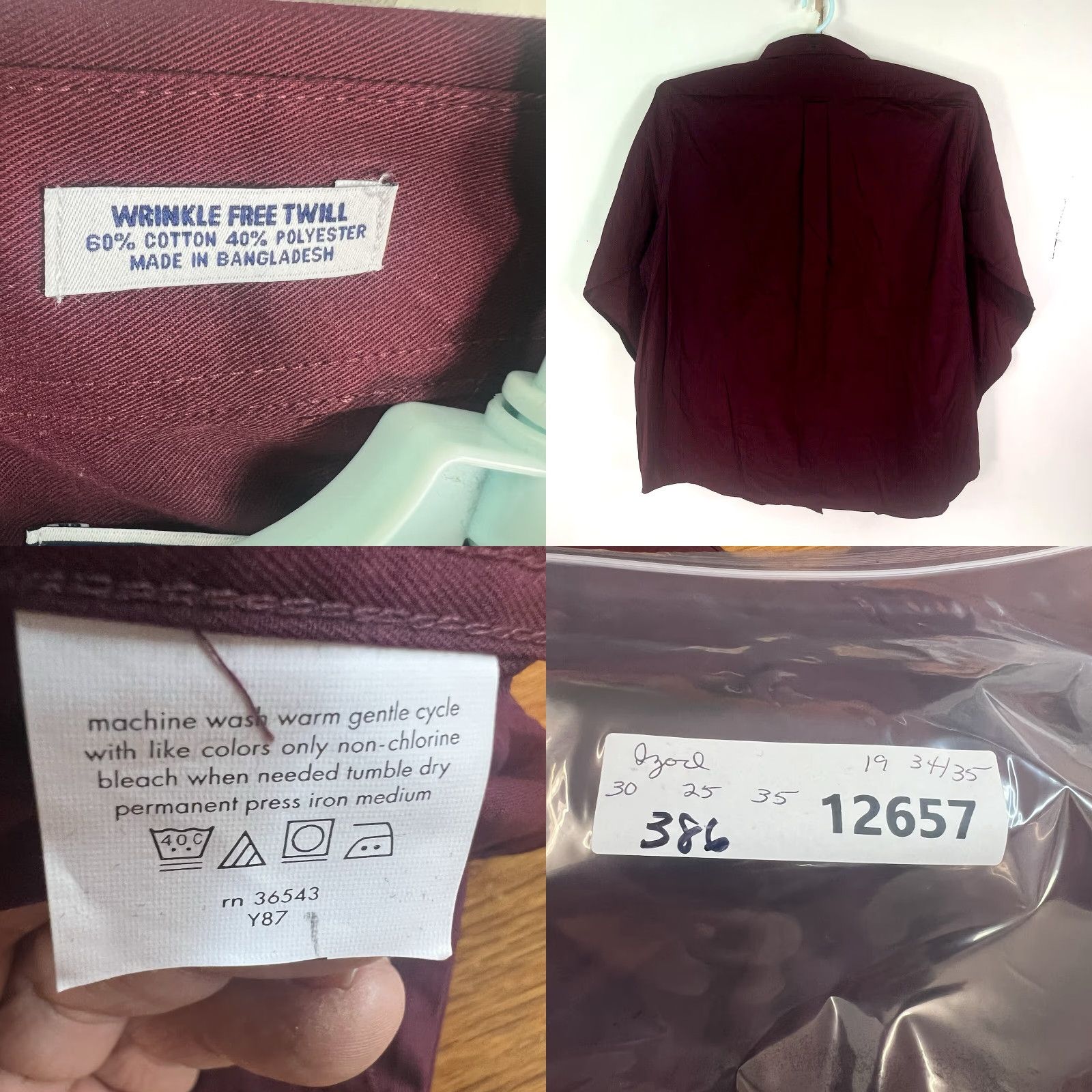 Izod IZOD Button-Up Shirt Mens Reg Fit Burgundy 19/34 Big & Tall Red Collared Long Sleeve NWT Size US XXL / EU 58 / 5 - 8 Thumbnail