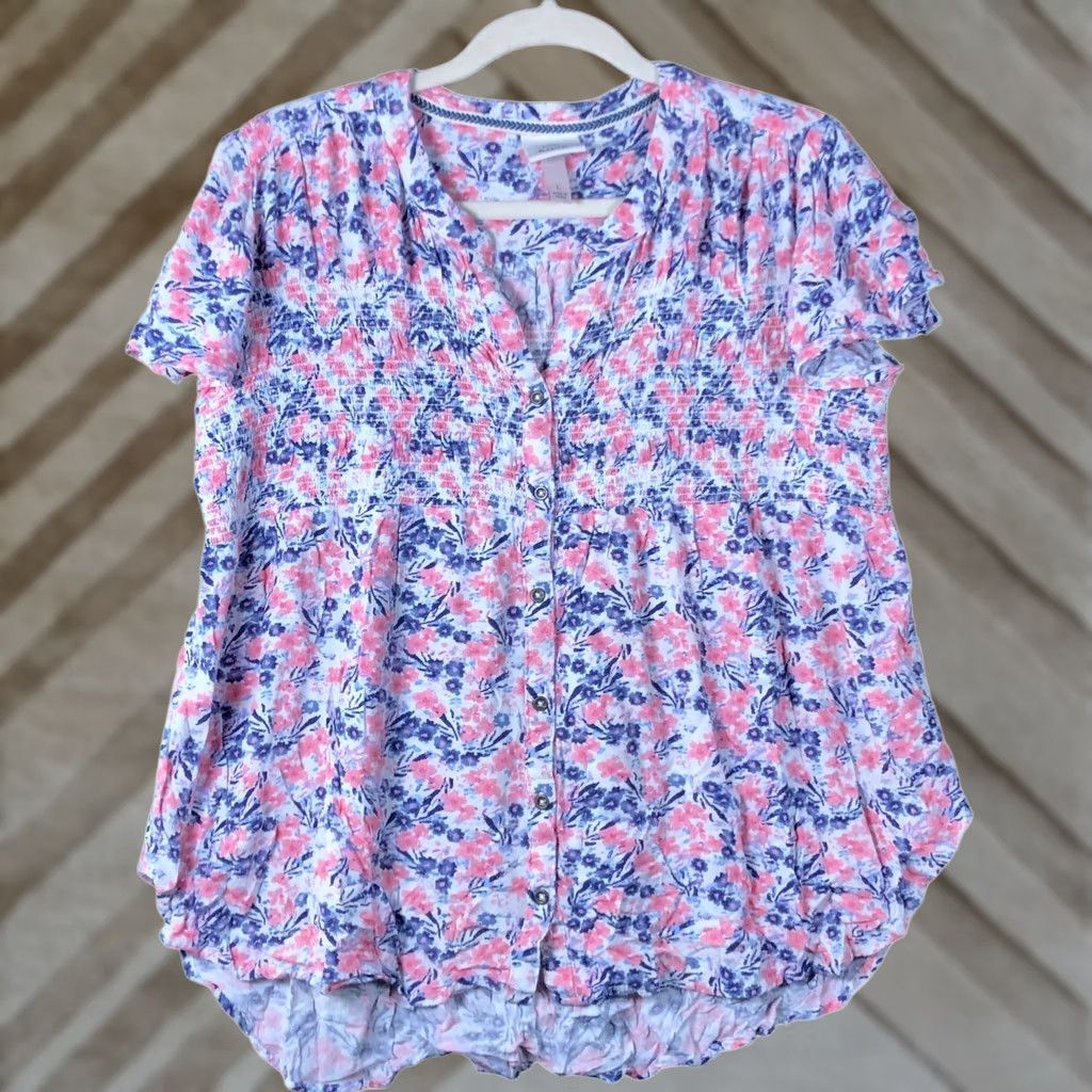 Vintage Knox Rose Women Shirt Purple Pink V Neck Button Front Short Sleeve Lightweight L Shirt Size M / US 6-8 / IT 42-44 - 1 Thumbnail