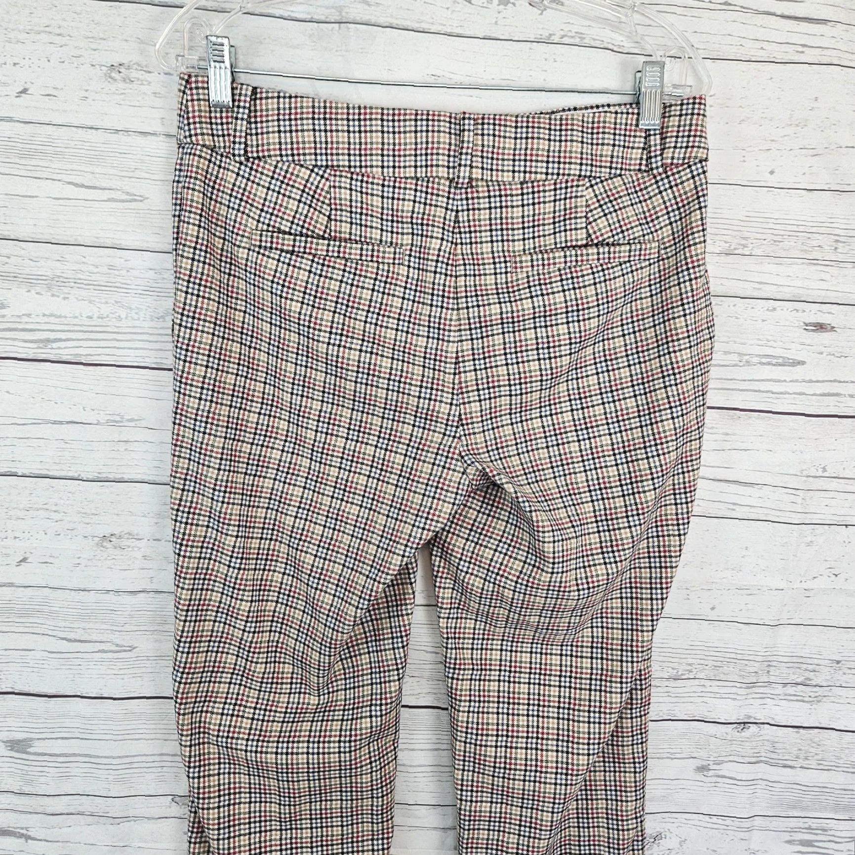 Loft LOFT Ann Taylor Womens Slim Ankle Pants Sz 4 Red Plaid Mid Rise 27.5 Inseam Size 27" / US 4 / IT 40 - 4 Thumbnail