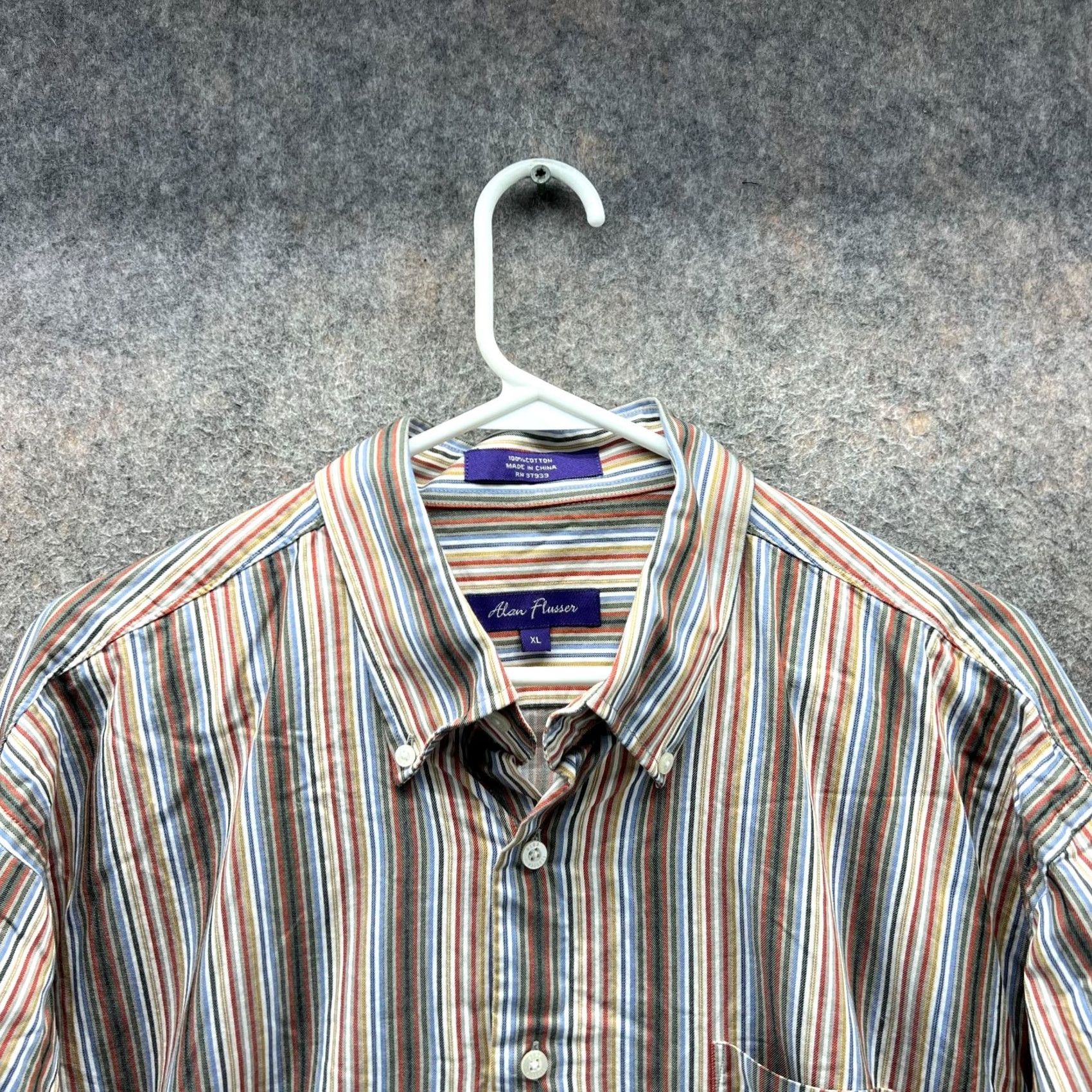 Vintage VINTAGE Alan Flusser Dress Shirt Mens XL Green Blue Striped Button-Up Preppy Casual Formal Workwear Size 46R - 5 Thumbnail