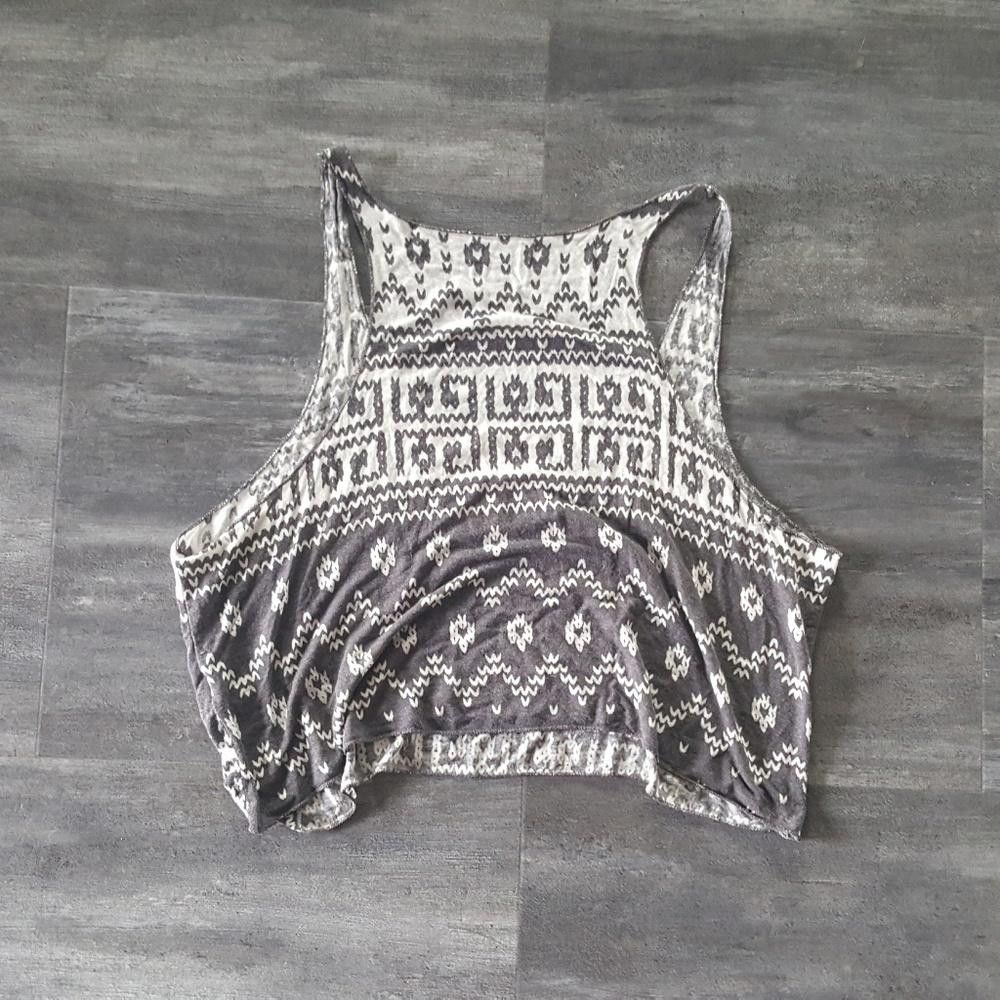 Designer White Grey Print Melville Cropped Tank Size ONE SIZE - 2 Thumbnail