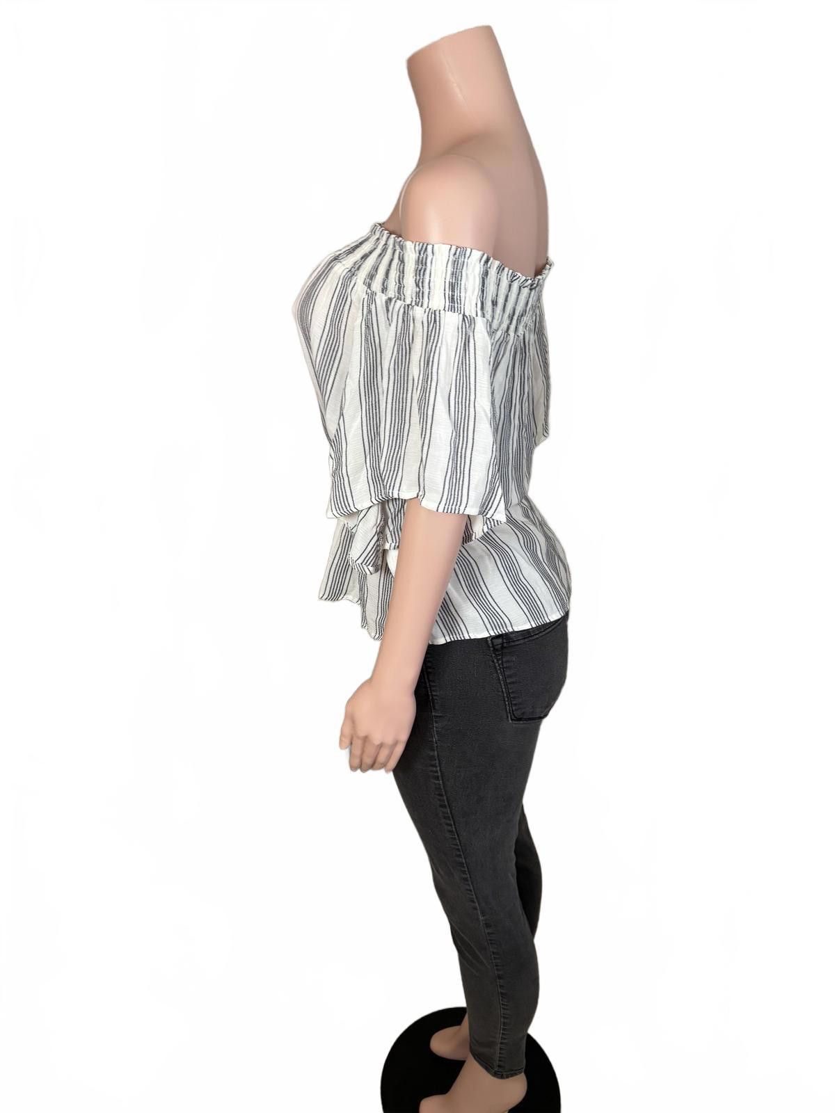 Abercrombie & Fitch Abercrombie & Fitch Off Shoulder Striped Peplum Blouse XS Size XS / US 0-2 / IT 36-38 - 4 Thumbnail