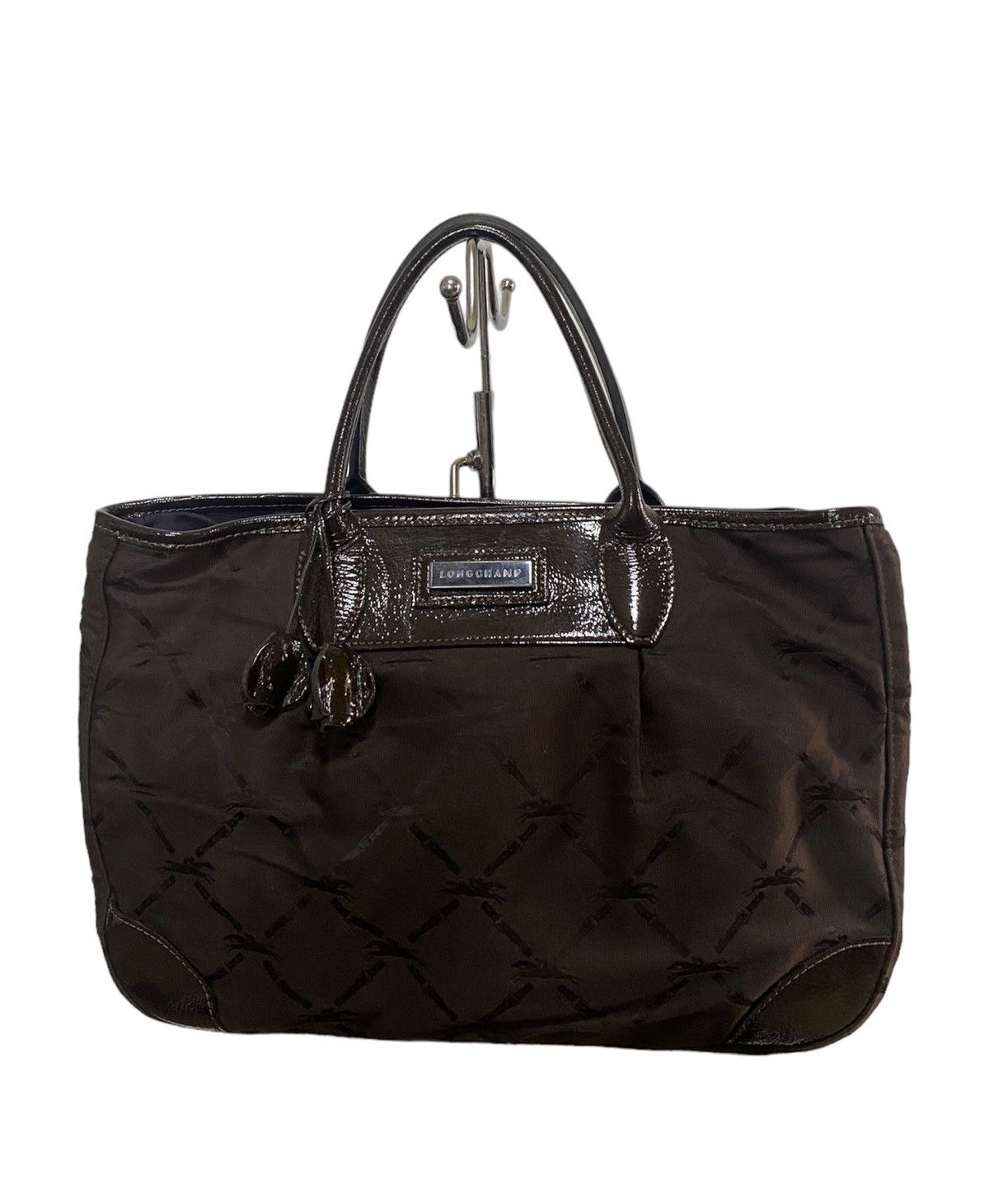 image of Longchamp Burgundy Monogram Canvas Totebag in Brown, Women's