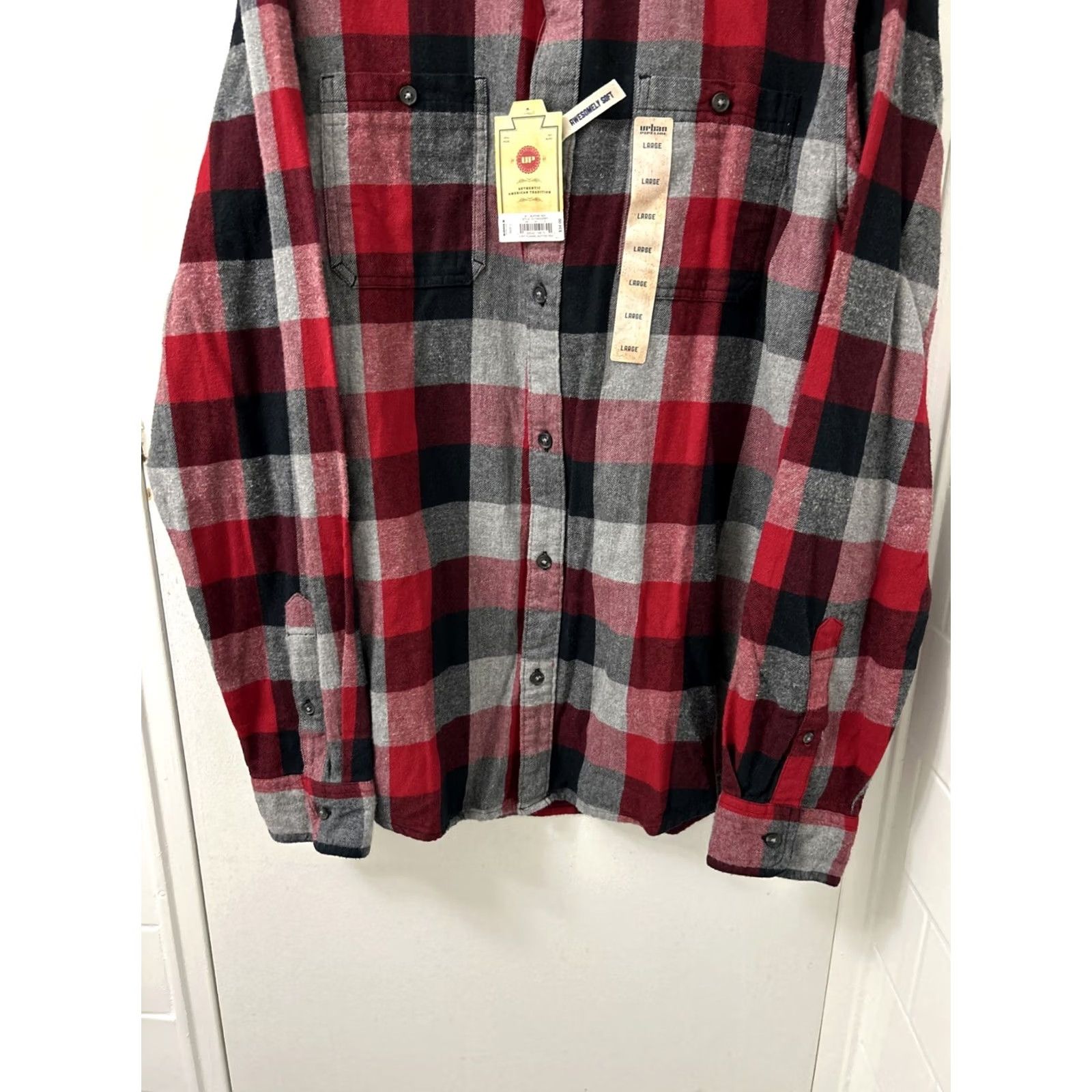 Vintage Urban Pipeline Shirt Mens L Red Ultimate Flannel Plaid Button Down Long Sleeve Size US L / EU 52-54 / 3 - 3 Thumbnail
