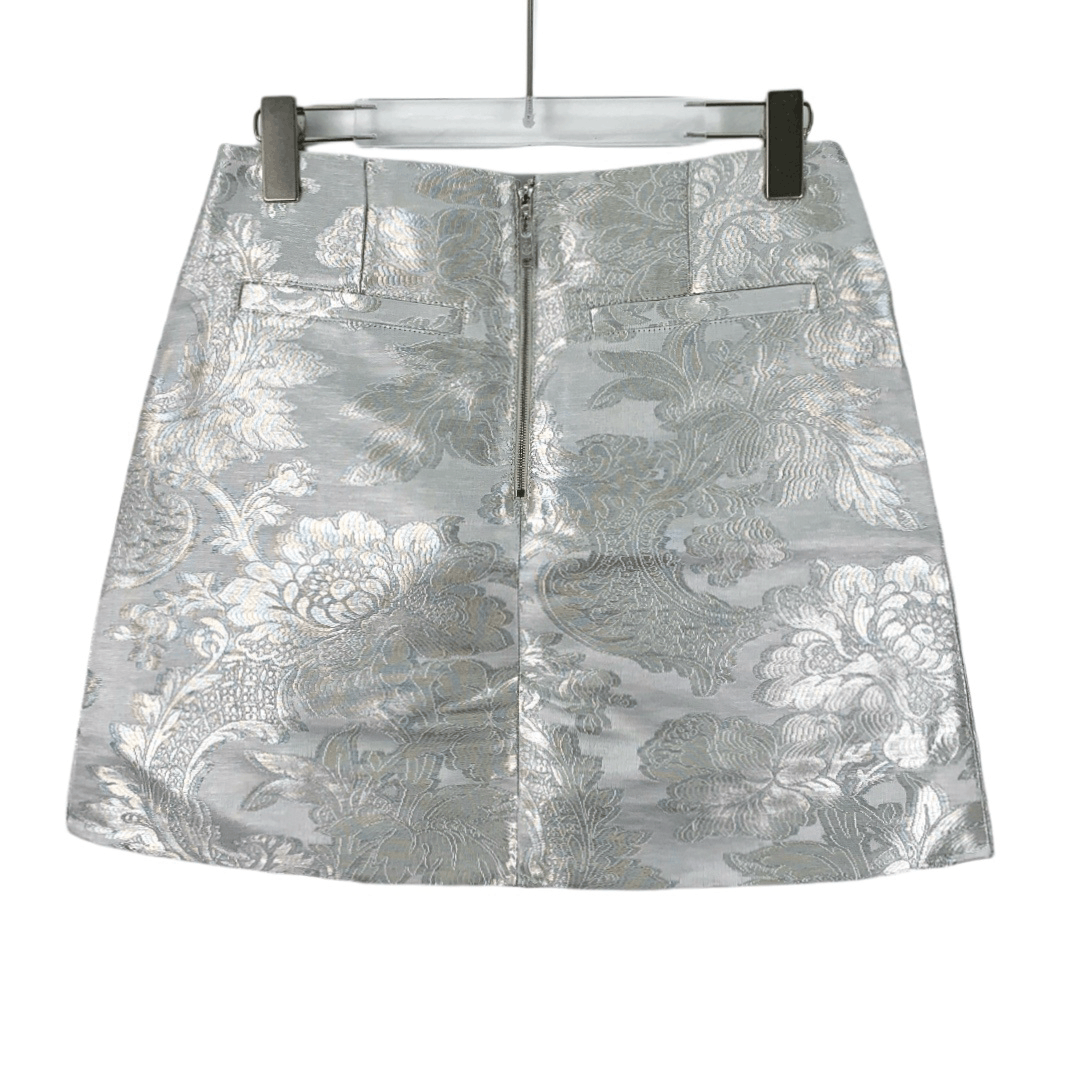 Louis Vuitton Louis Vuitton Floral Embroidered Silver Zip Skirt (Size XS) Size 36" / US 14 / IT 50 - 1 Thumbnail