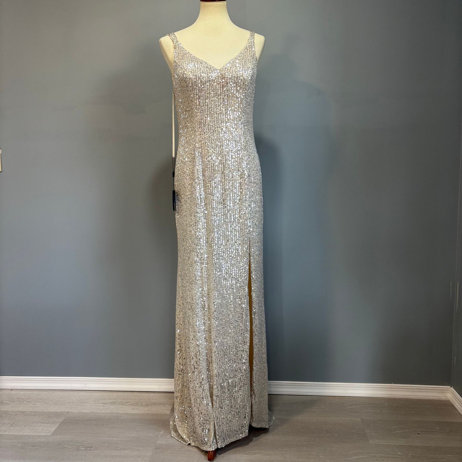 Vintage Ieena for Mac Duggal Silver Sequin V-Neck Gown NWT, Size 8 Size M / US 6-8 / IT 42-44 - 1 Thumbnail