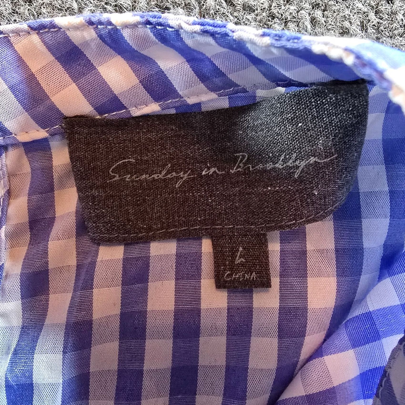 Vintage Sunday In Brooklyn Blouse Shirt Womens Large Blue White Gingham Plaid Cropped Casual 3/4 Sleeve Round Neck Lightweight Easy Care Size L / US 10 / IT 46 - 4 Thumbnail