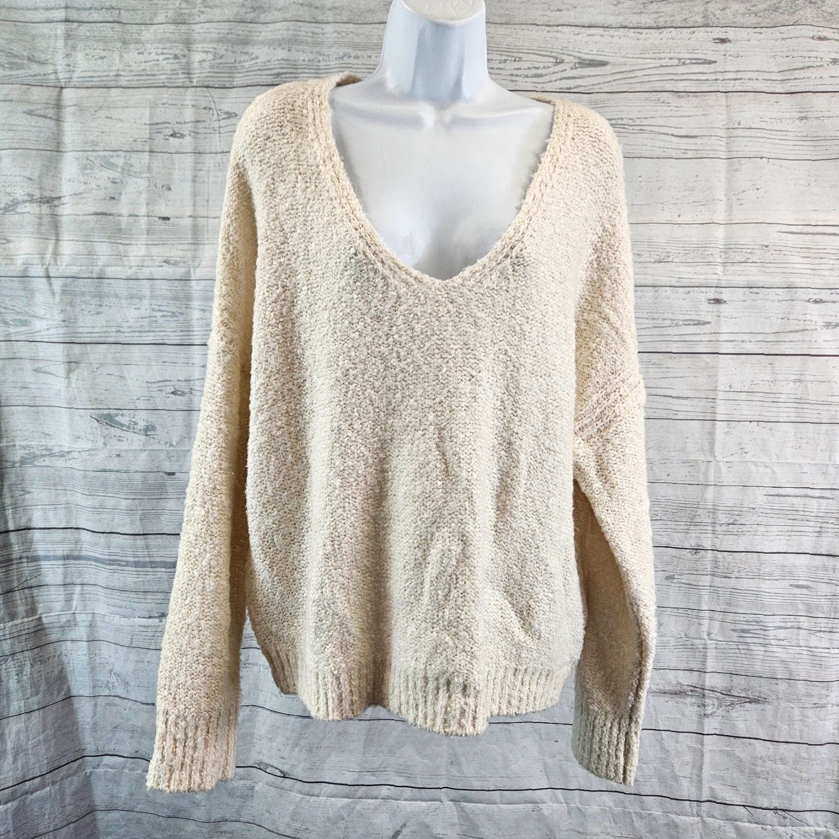 Sanctuary Sanctuary Womens Cozy Pullover Sweater Sz Large Cream Cotton Blend Shirt Adult Large Ivory Pullover Womens Size L / US 10 / IT 46 - 2 Thumbnail