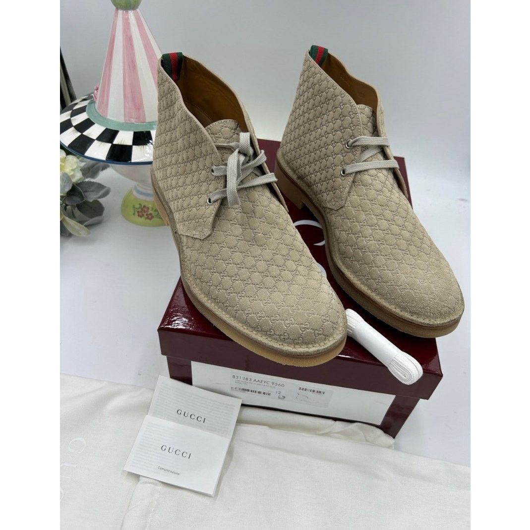 Gucci Men's Gucci suede GG embossed desert boots size 12 Size US 12.5 / EU 45-46 - 2 Thumbnail