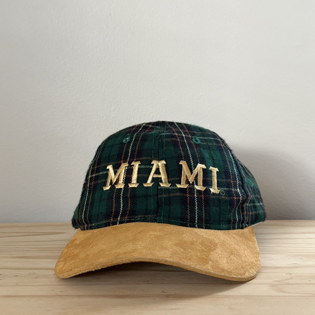 Vintage Miami Plaid Strapback Green Vintage Style Suede Brim Adult Size ONE SIZE - 1 Thumbnail