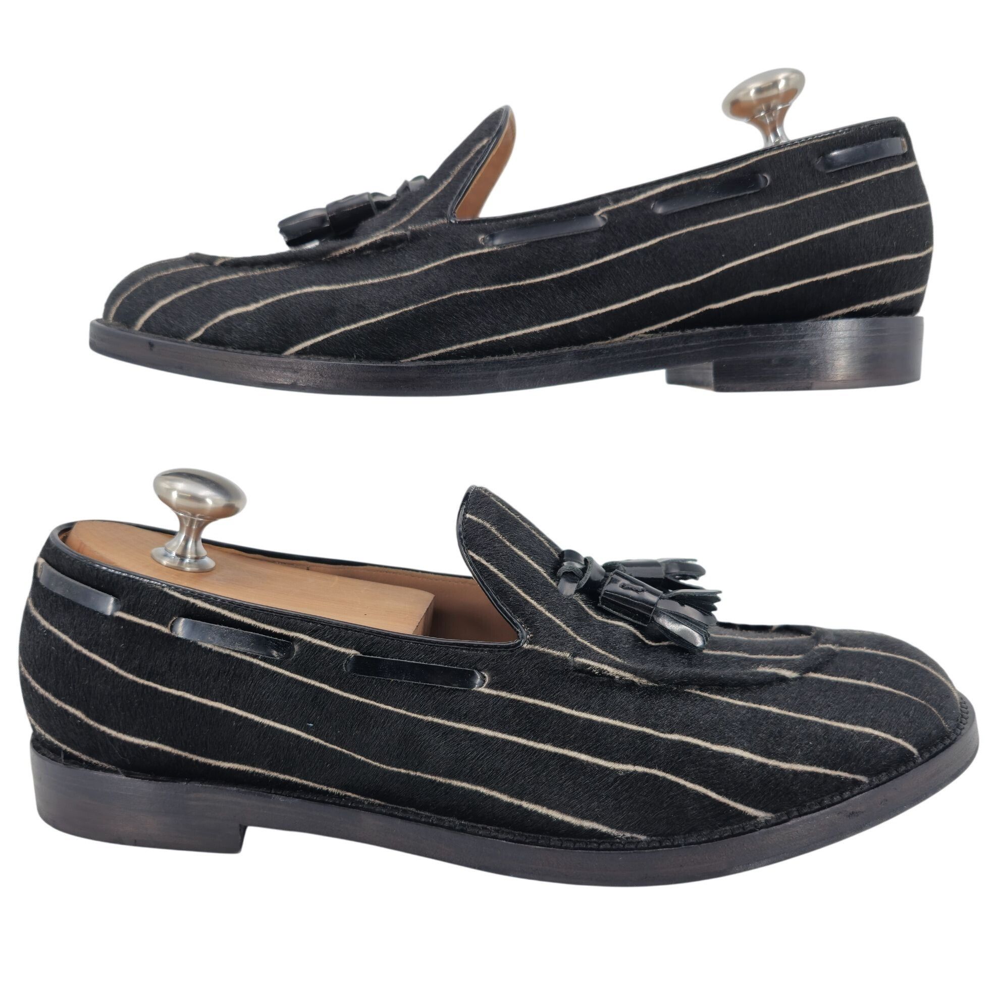 Fratelli Rosetti Italy Striped Black White Suede Loafers 7