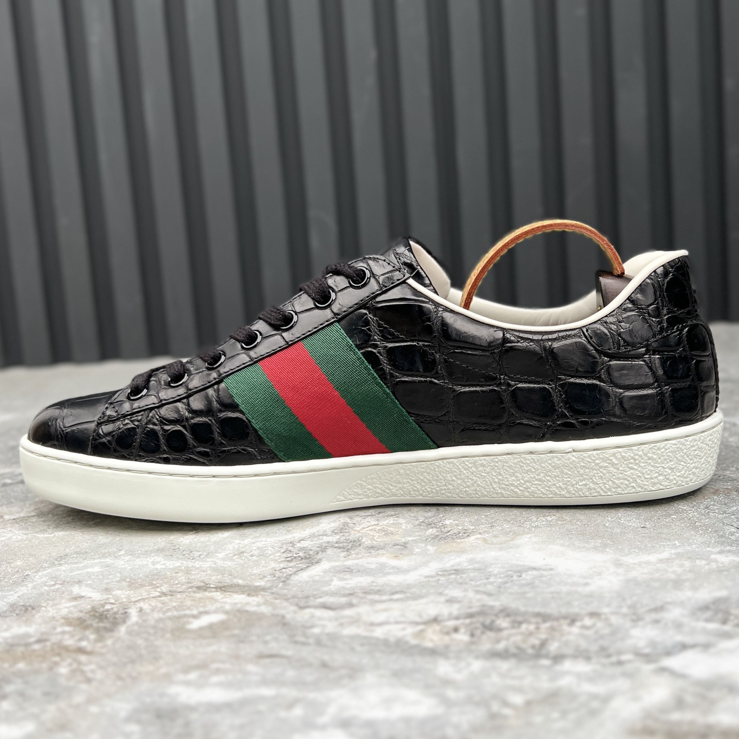 Gucci Ace Sneakers Web Genuine Crocodile Leather Size US 8 / EU 41 - 6 Thumbnail