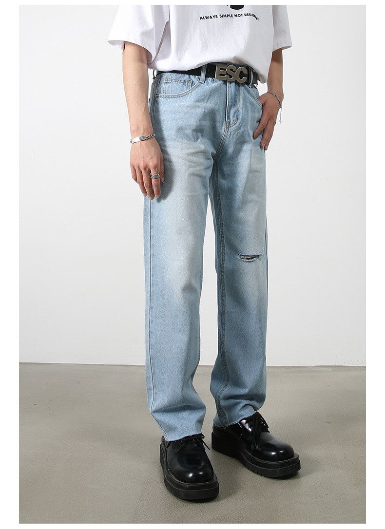 Japanese Brand × Vintage Japanese loose casual light blue ripped straight jeans Size US 32 / EU 48 - 4 Thumbnail