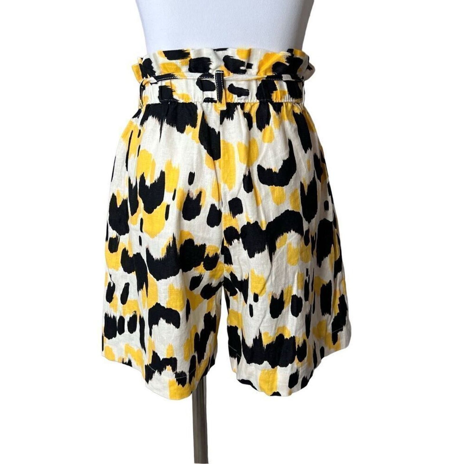 Other Who What Wear Linen Paperbag Shorts XS Yellow Leopard NWOT Size 26" / US 2 / IT 38 - 5 Thumbnail